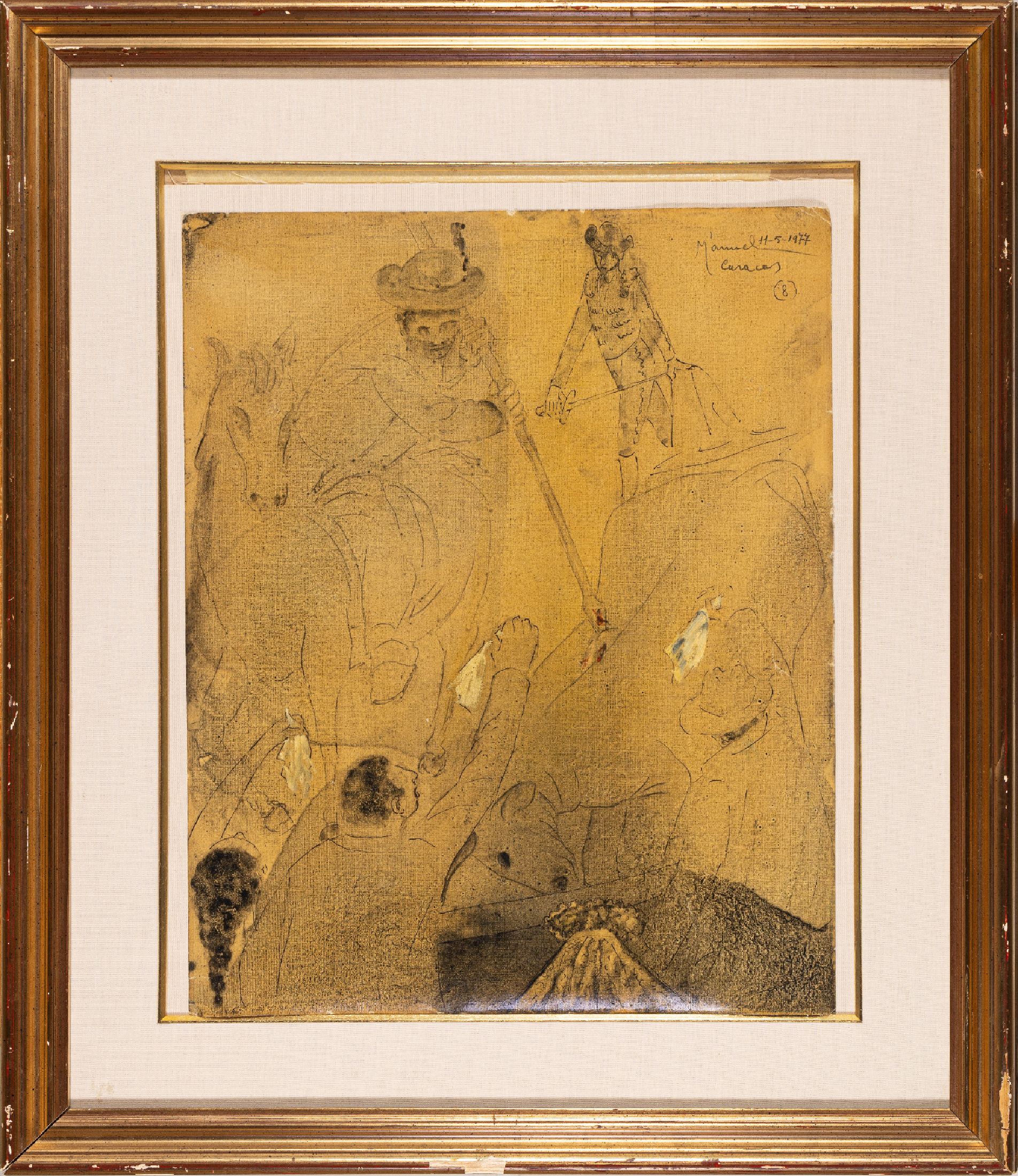 Manuel Bordogna, 1917 Mailand - ?, Stierkampf, Mischtechnik/Lwd, re. o. bez. Manue 11-5-1977 Cracas 8. ca. 41 x 32 cm, unter Glas, Rahmen l. ...
