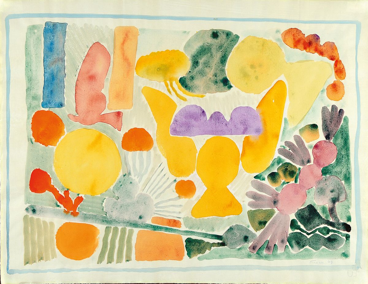 Edvard Frank, 1909 Korschenbroich - 1972 Saarlouis, abstrakte Komposition, Aquarell auf Papier, re. u. signiert, ca. 48 x 62 cm, l. Altersspuren, ...