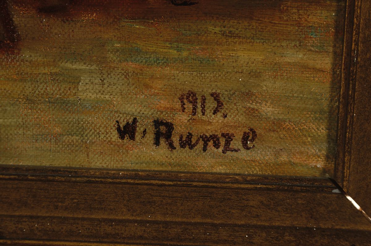 Detail a: Wilhelm Runze, 1887 Frankfurt - 1927, Interieur, Eltern mit Kindern in der Stube, Öl/Lwd, re. u. signiert und dat. 1913, ca. 40 x 50 cm