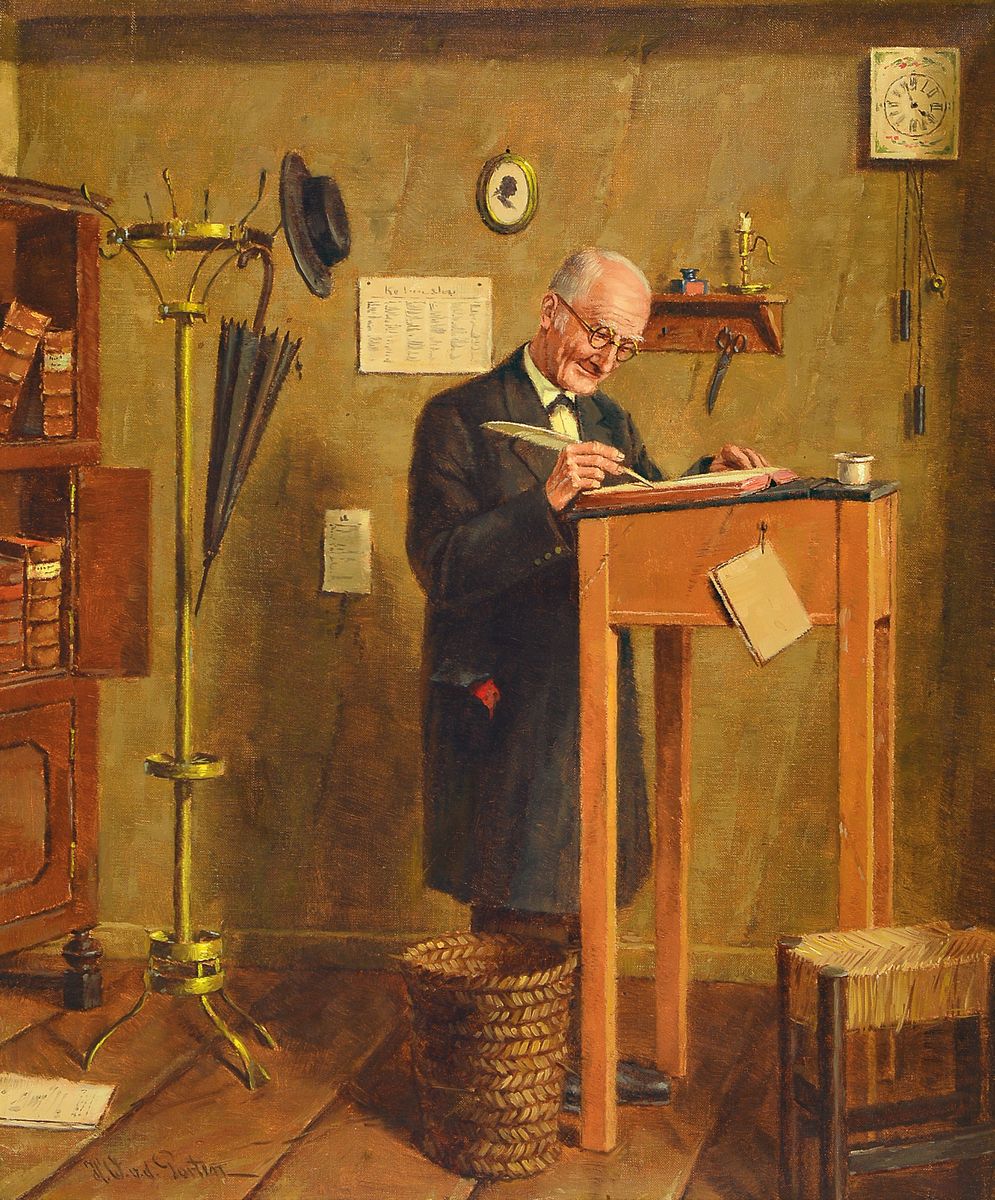 Heinz Werner van der Porten, geb. 1930, 2 Gemälde: Schreiber an seinem Stehpult, bzw. Holländischer Fischer, sich eine Pfeife anzündend, Öl/Lwd, ...