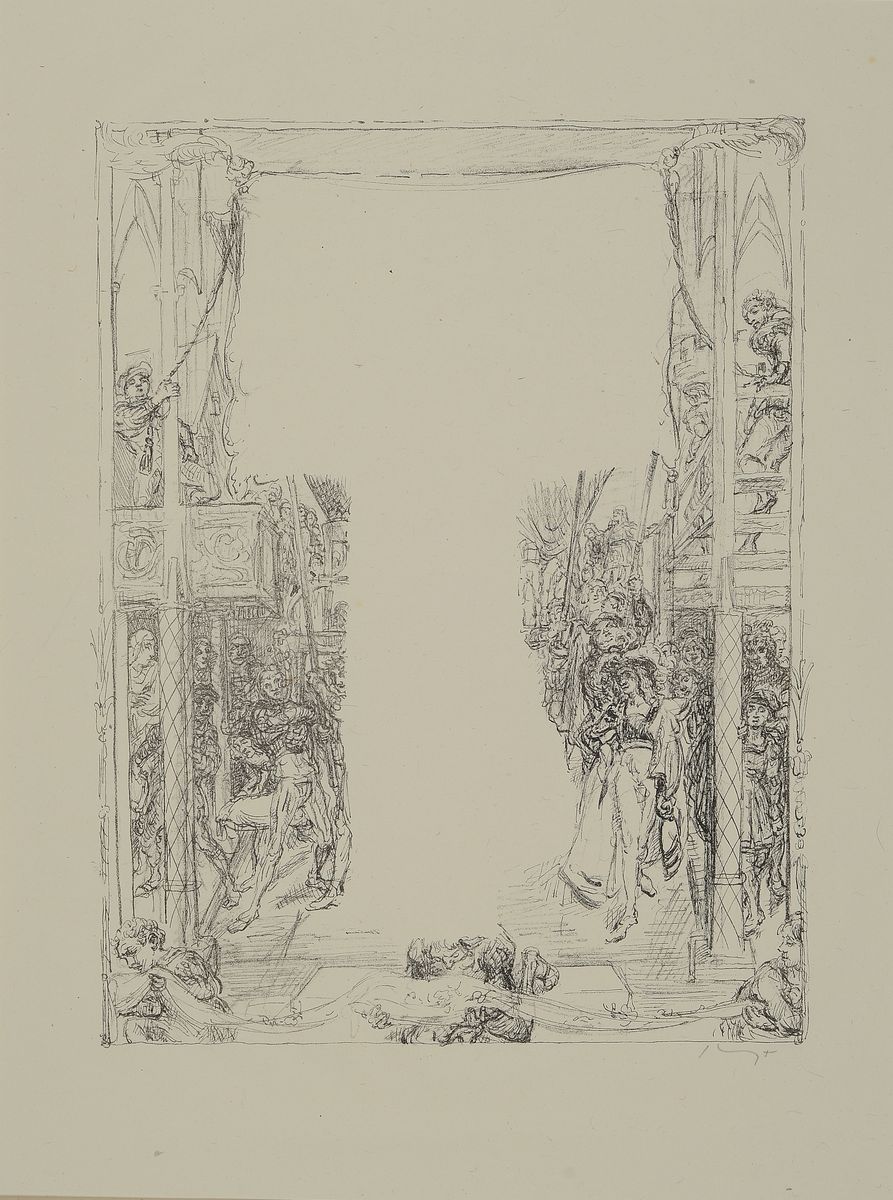 Detail c: Konvolut aus 10 Original-Lithographien, Max Slevogt, 1868 Landshut - 1932 Leinsweiler, Lithographien zu Bühnenbildern zu Goethes Faust, Zweiter ...