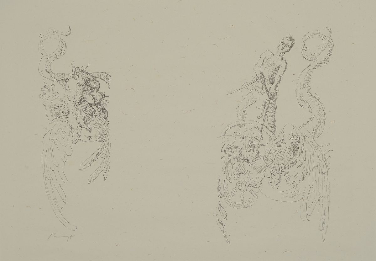 Detail a: Konvolut aus 9 Original-Lithographien, Max Slevogt, 1868 Landshut - 1932 Leinsweiler, Lithographien zu Bühnenentwürfen zu Goethes Faust, Zweiter ...
