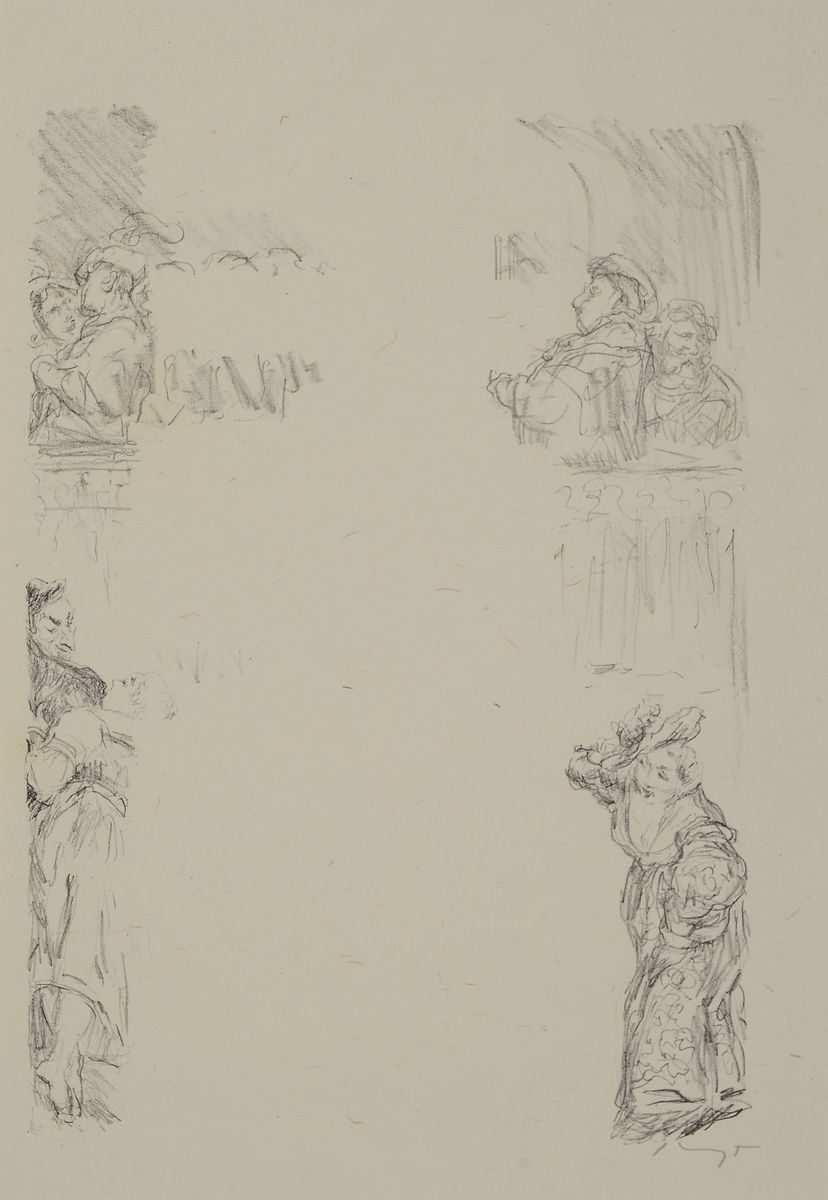 Detail b: Konvolut aus 9 Original-Lithographien, Max Slevogt, 1868 Landshut - 1932 Leinsweiler, Lithographien zu Bühnenentwürfen zu Goethes Faust, Zweiter ...
