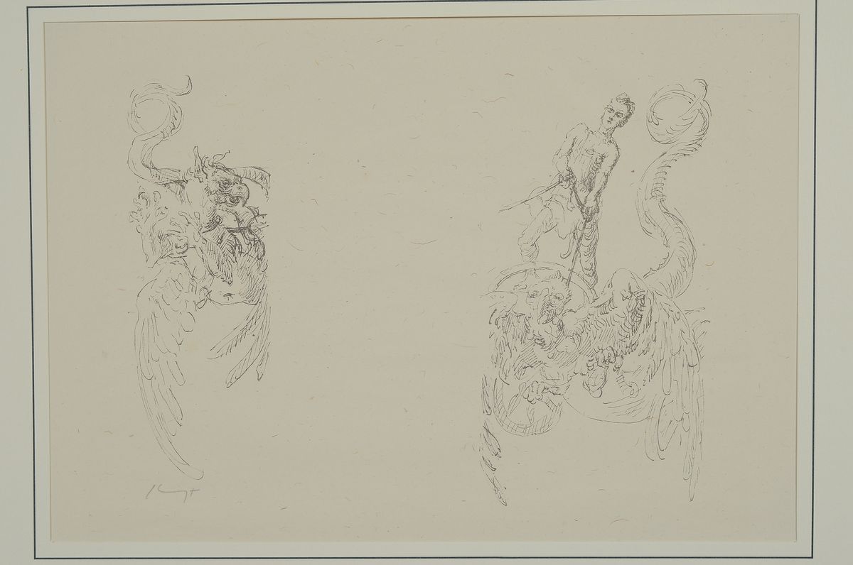 Detail l: Konvolut aus 9 Original-Lithographien, Max Slevogt, 1868 Landshut - 1932 Leinsweiler, Lithographien zu Bühnenentwürfen zu Goethes Faust, Zweiter ...