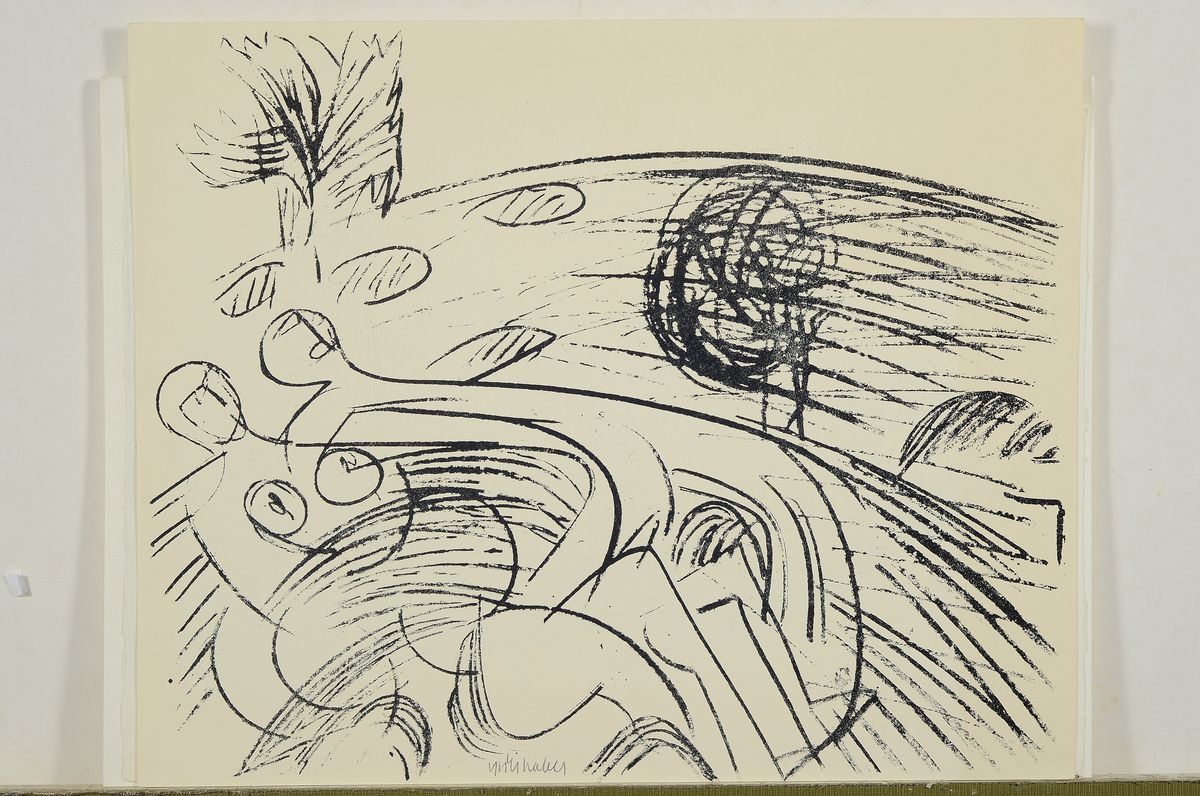 Detail k: Konvolut Grafik, HAP Grieshaber, 1909-1981, Mappe mit Holzschnitten "Engel der Geschichte 19/20", Claassen Verlag Düsseldorf 1973, dazu: 3 ...
