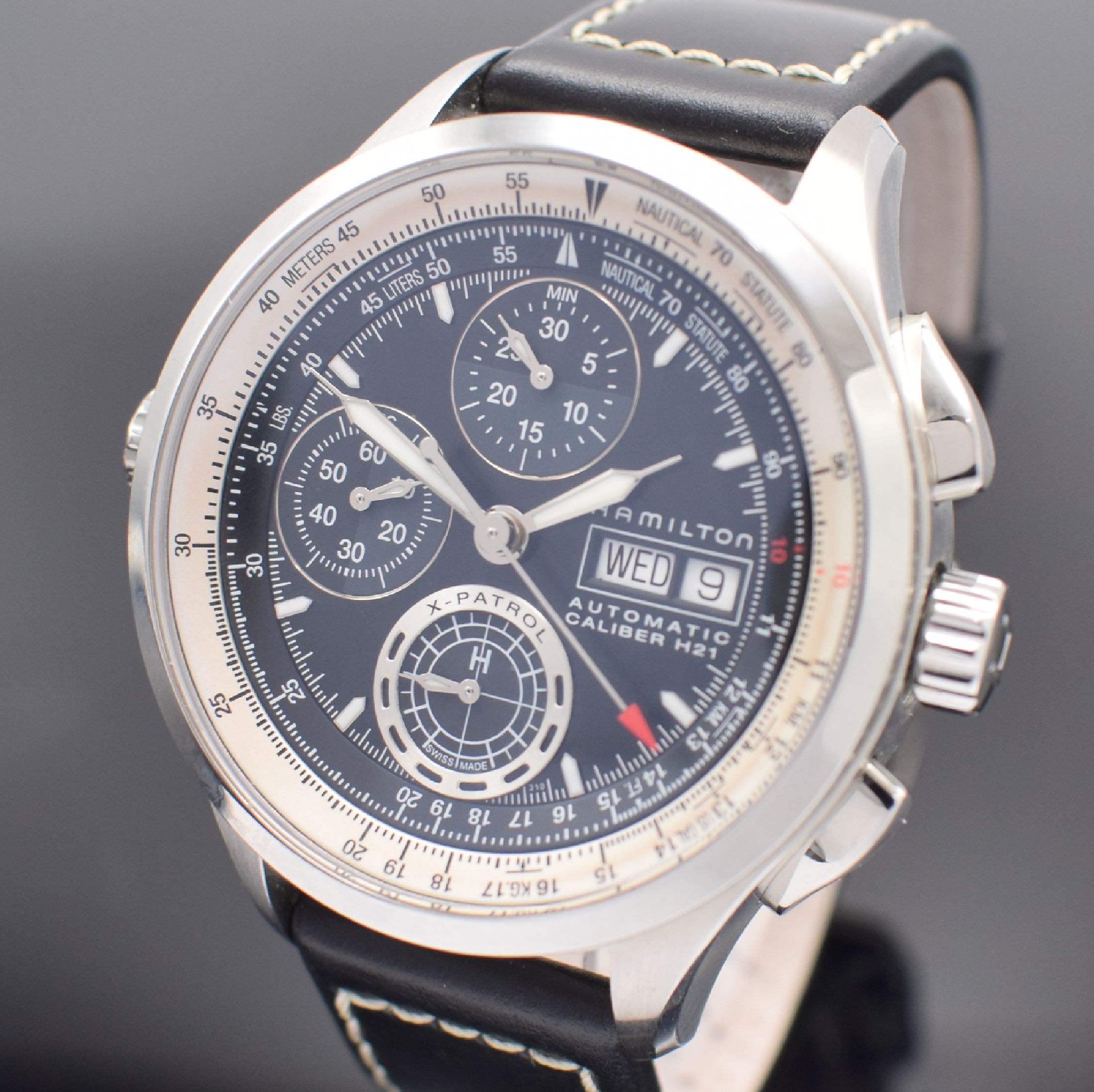 Detail a: HAMILTON X-Patrol Herrenarmbanduhr mit Chronograph, Schweiz um 2005, Automatik, beids. vergl. Edelstahlgeh., Boden 5-fach verschr., Kronen verschr., ...