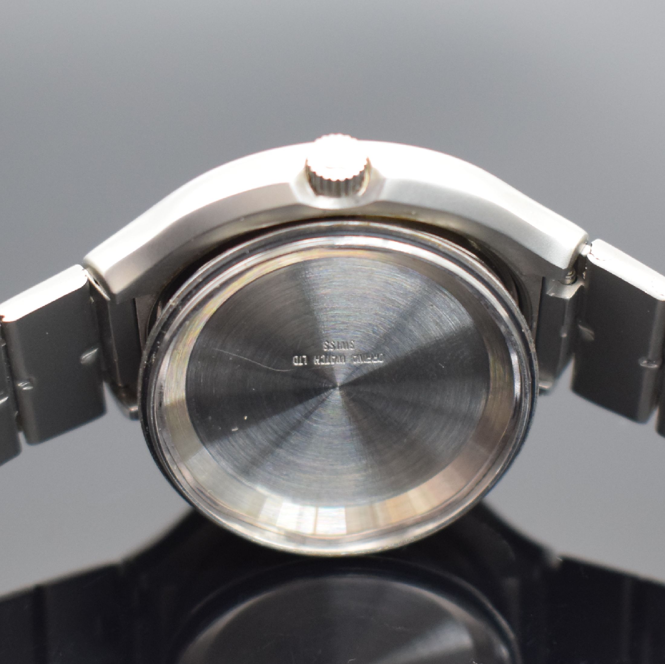 Detail g: PORSCHE DESIGN / ORFINA Herrenarmbanduhr in Stahl, Schweiz um 1990, Automatik, matt. Geh., Boden verschr., orig. Stahlband m. Faltschl., schwarzes ...