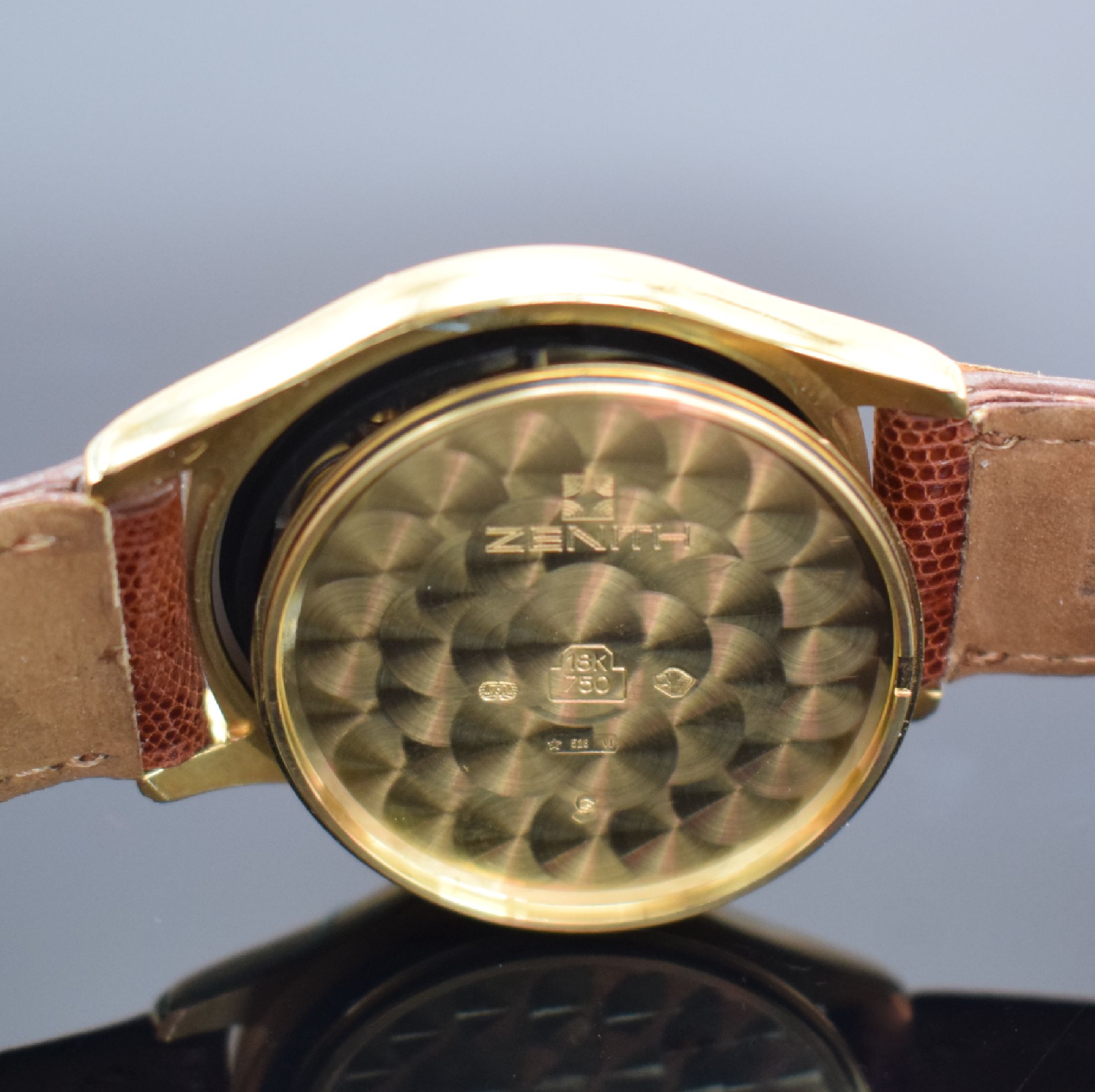 Detail g: ZENITH Elite Automatik 670 Armbanduhr in GG 750/000, Schweiz um 1990, Automatik, Boden aufgedr., Krone verschr., orig. Lederband m. verg. Schl., ...
