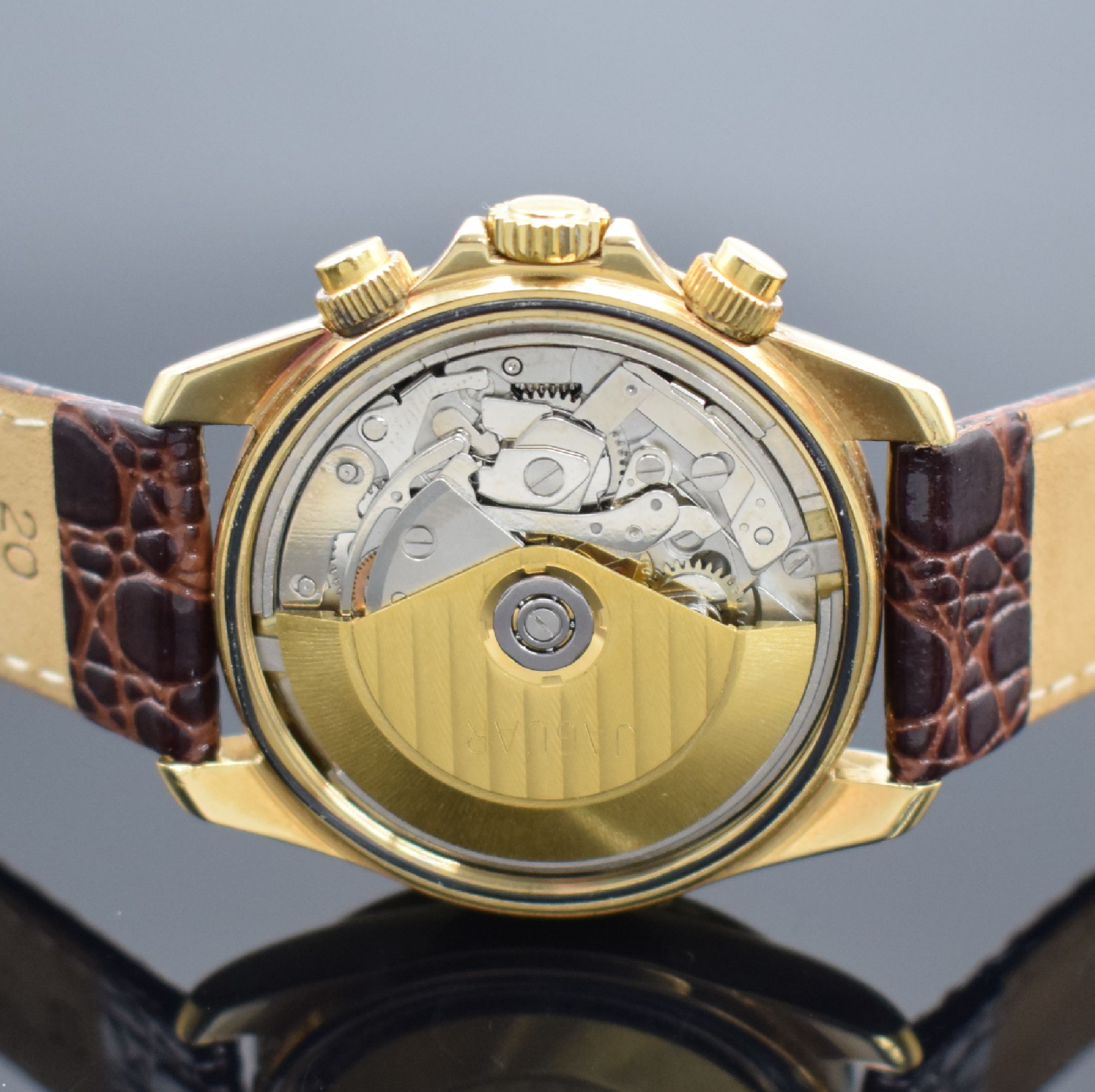 Detail c: JAGUAR Herrenarmbanduhr mit Chronograph in GG 750/000, Schweiz um 1995, Automatik, verschr. Geh., weißes Zifferbl., Hilfszifferbl. m. Perlmutt, ...