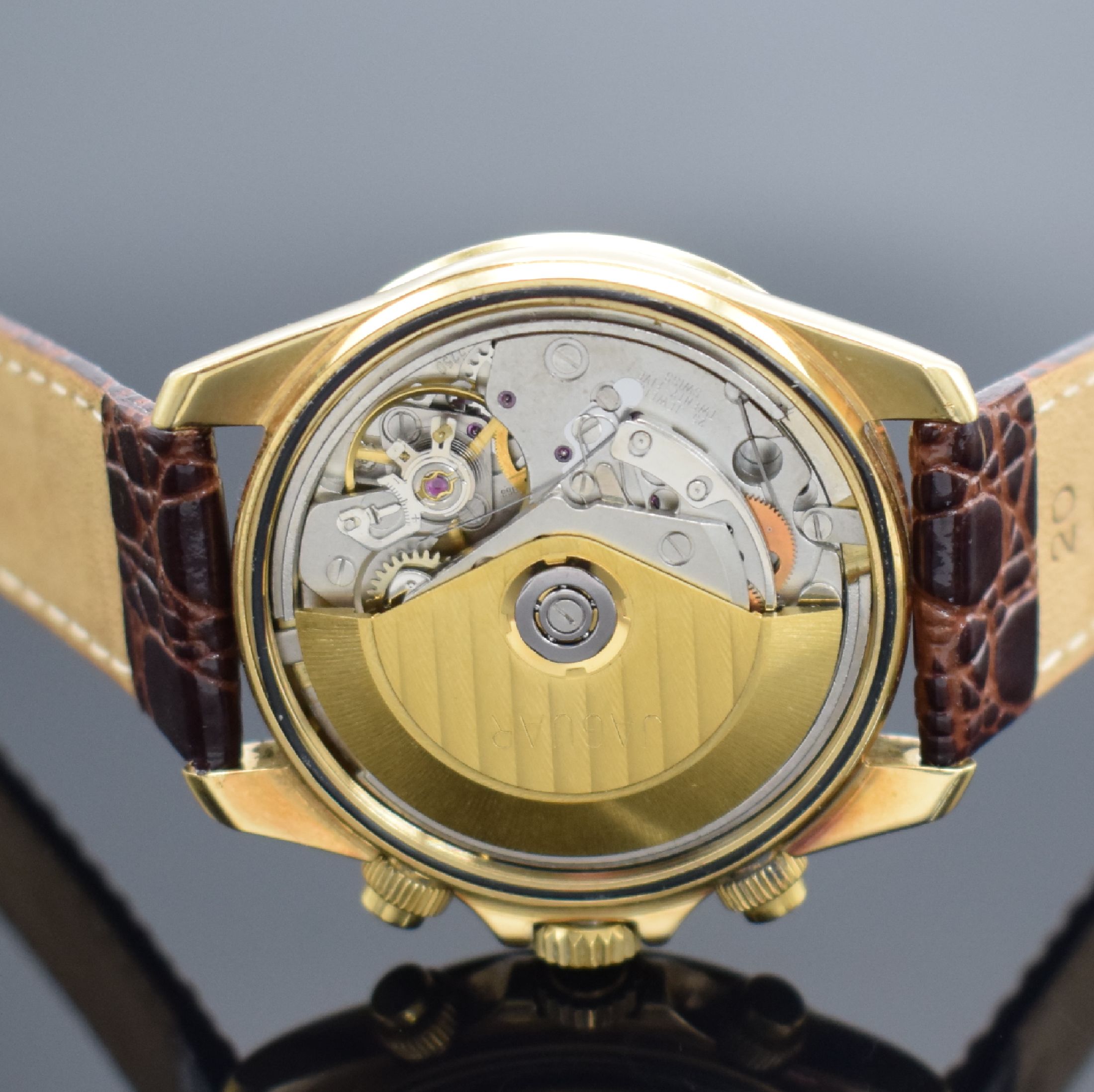 Detail d: JAGUAR Herrenarmbanduhr mit Chronograph in GG 750/000, Schweiz um 1995, Automatik, verschr. Geh., weißes Zifferbl., Hilfszifferbl. m. Perlmutt, ...