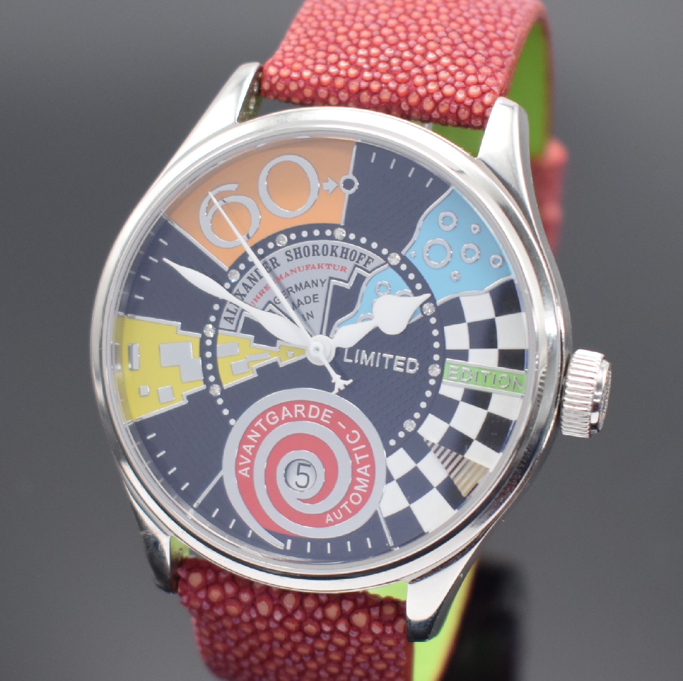 Detail a: ALEXANDER SHOROKHOFF Miss Avantgarde auf 500 Stück limitierte Armbanduhr, Deutschland um 2015, Automatik, Edelstahlgeh., Boden 6-fach verschr., ...