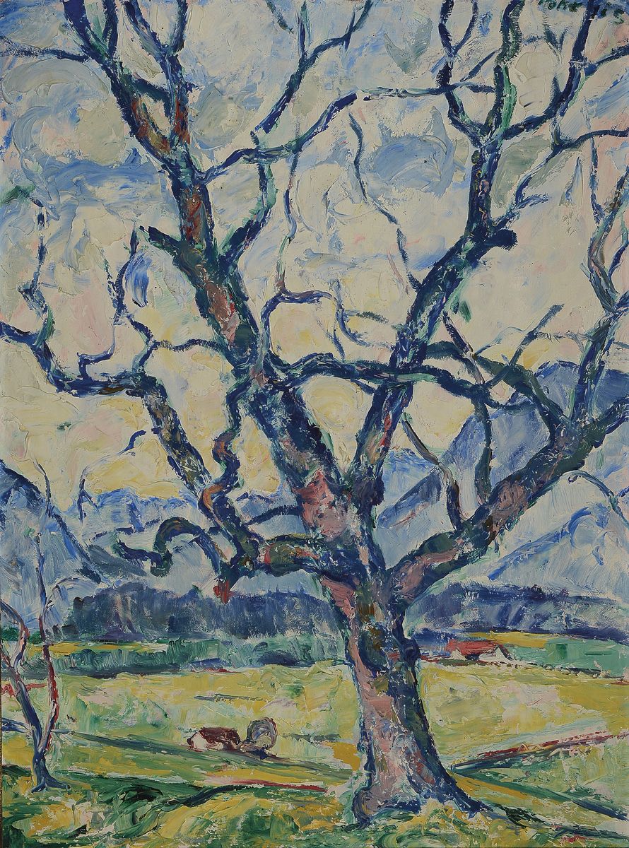 Herbert Pohris, 1896 Tarnowitz/Oberschlesien- 1971 Kampen, Knorriger Baum vor Berglandschaft, Öl/Hartfaser, rechts oben signiert, ca. 80x60cm, R. ...