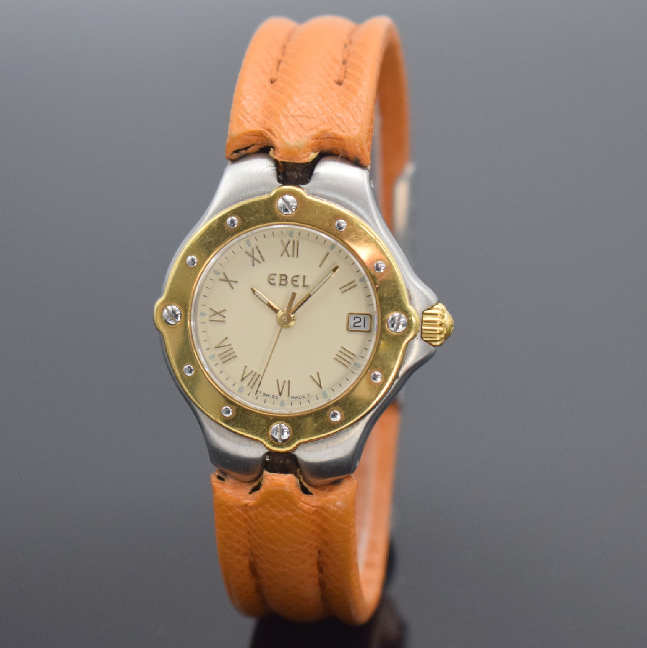 EBEL Sportwave Damenarmbanduhr Referenz 6087621, quarz, Gehäuse in Stahl/Gold komb. inkl. orig. Lederband m. Faltschl., Boden verschr., ...