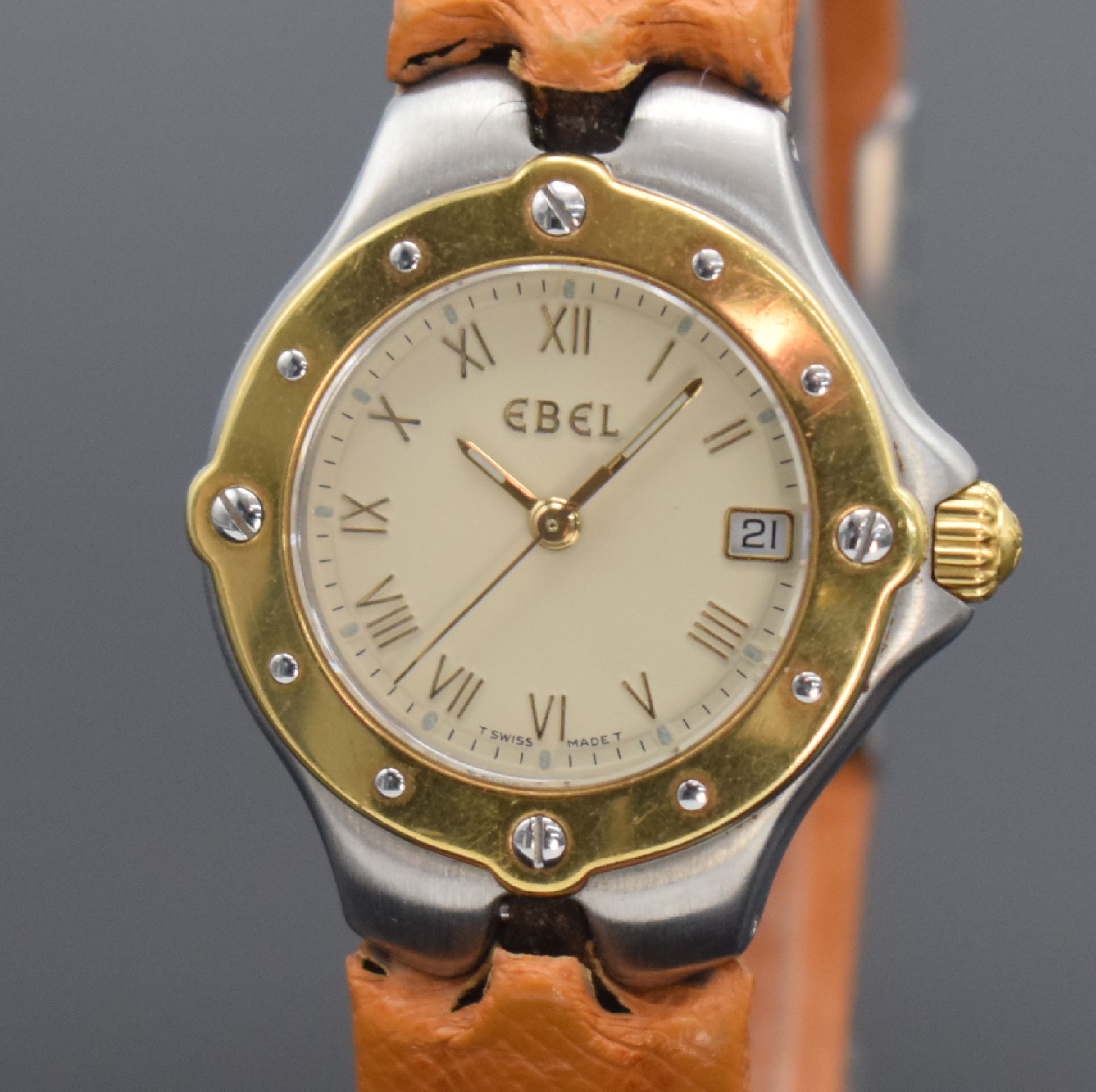 Detail a: EBEL Sportwave Damenarmbanduhr Referenz 6087621, quarz, Gehäuse in Stahl/Gold komb. inkl. orig. Lederband m. Faltschl., Boden verschr., ...
