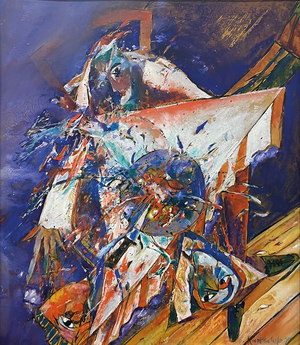 Detail a: Bernd Kastenholz, geb. 1949 Speyer, tätig in Gleisweiler, Studium an der Akademie Stuttgart, Acryl/Lwd, re. unten sign., dat. 96, R., gesamt ca. ...