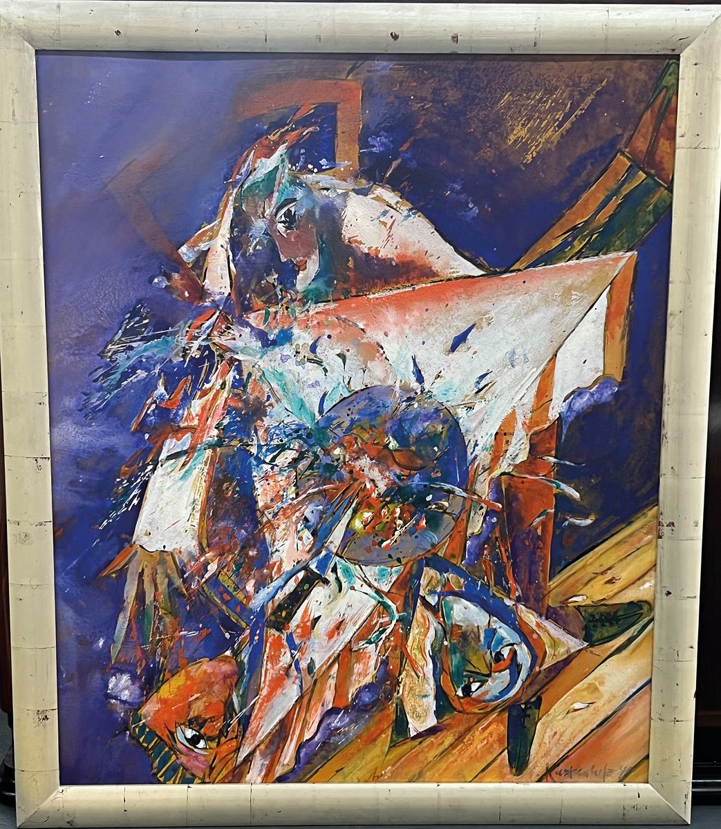 Detail l: Bernd Kastenholz, geb. 1949 Speyer, tätig in Gleisweiler, Studium an der Akademie Stuttgart, Acryl/Lwd, re. unten sign., dat. 96, R., gesamt ca. ...