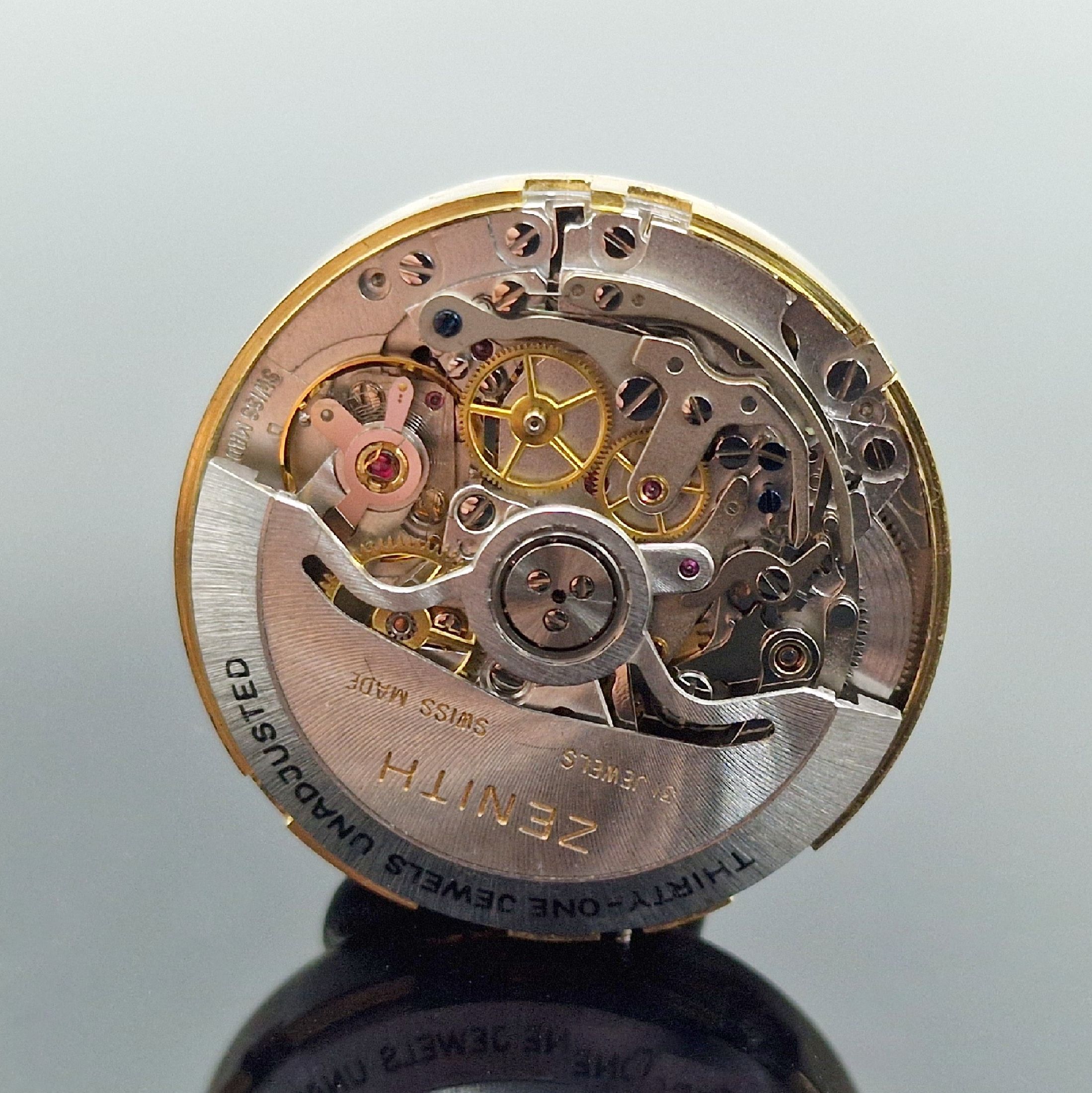 Detail i: ZENITH Academy El Primero Herrenchronograph mit Vollkalender in GG 750/000 Referenz 30.0150.418, Schweiz um 1985, Automatik, teils matt. Geh., ...