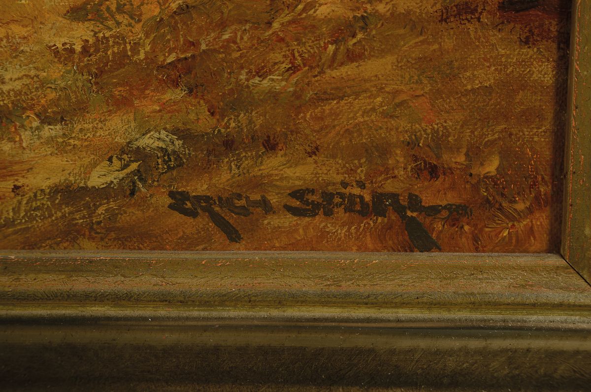 Detail a: Prof. Erich Spörl, Künstler des 20.Jh., Münchner Schule, "Abend in Tessin" Partie am Gardasee, rechts unten signiert, Öl/Lwd, Rahmen, ...