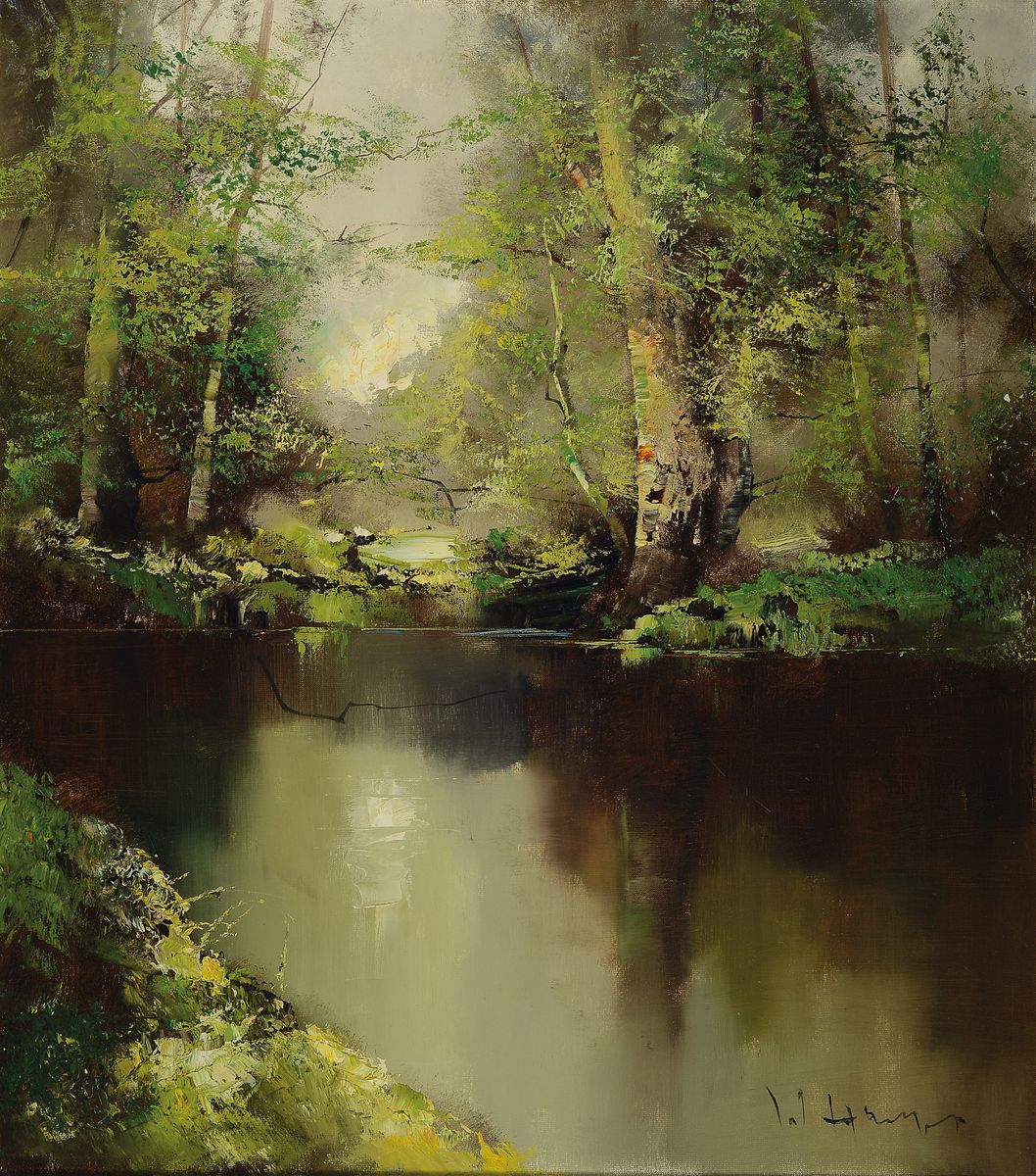 Ingfried Paul Henze Morro, 1935 Leipzig - 2013, Studium an den Akademien Leipzig und München, Flussauenlandschaft, signiert, Öl/Lwd, Rahmen, 87x74 ...