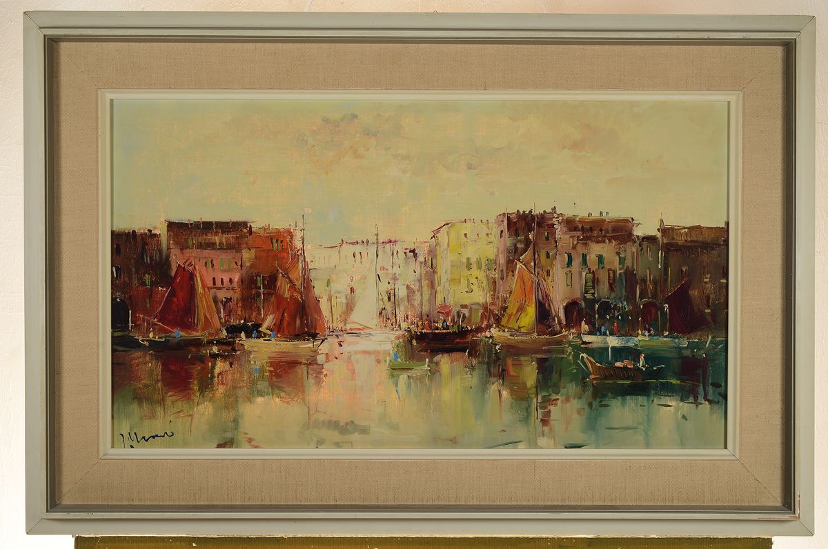 Detail k: Ingfried Paul Henze Morro, 1935 Leipzig - 2013, Studium an den Akademien Leipzig und München, Hafenansicht, wohl Venedig, signiert, Öl/Lwd, Rahmen, ...