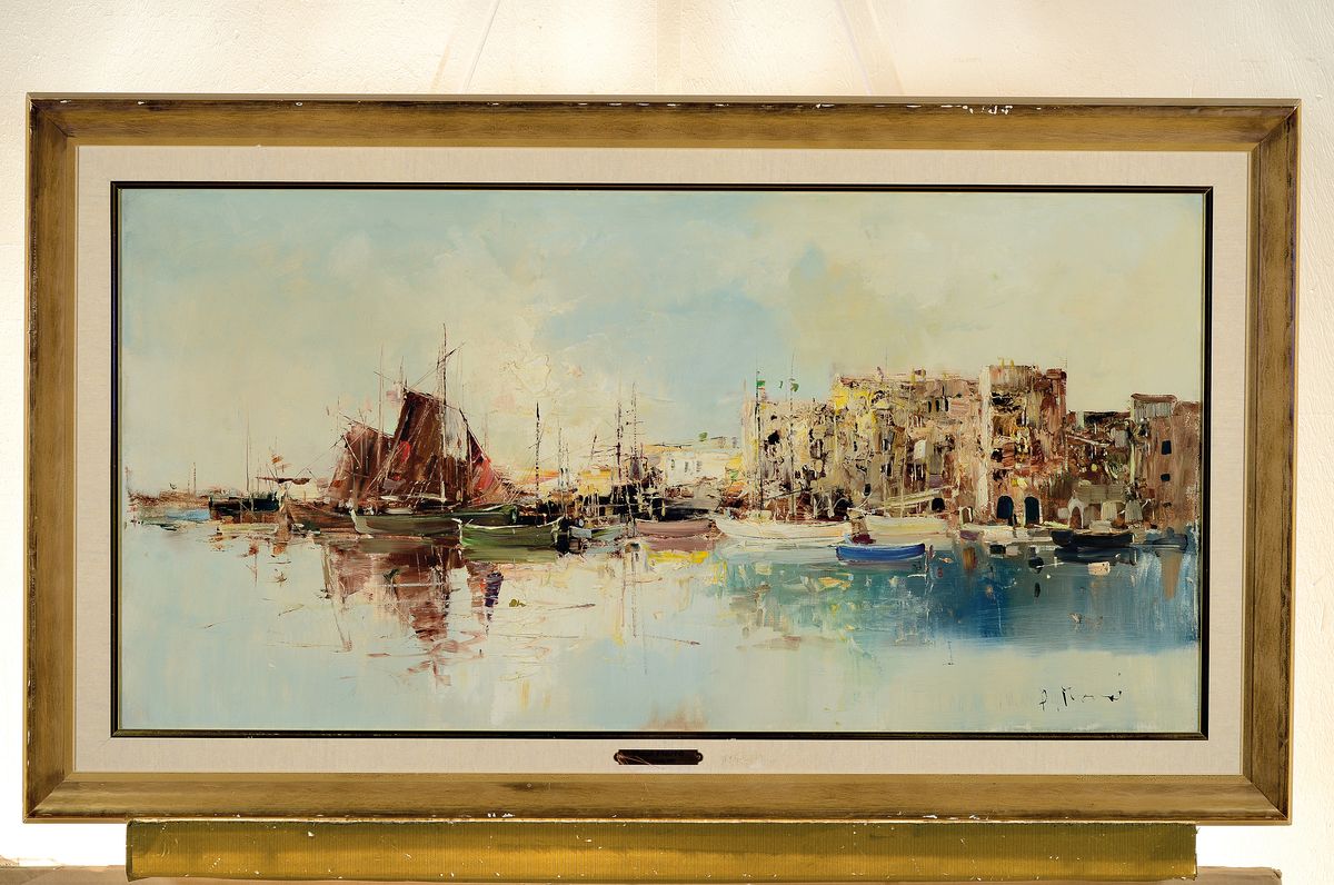 Detail k: Ingfried Paul Henze Morro, 1925 Leipzig - 2013, Studium an den Akademien Leipzig und München, "Fischerboote vor süditalienische ...