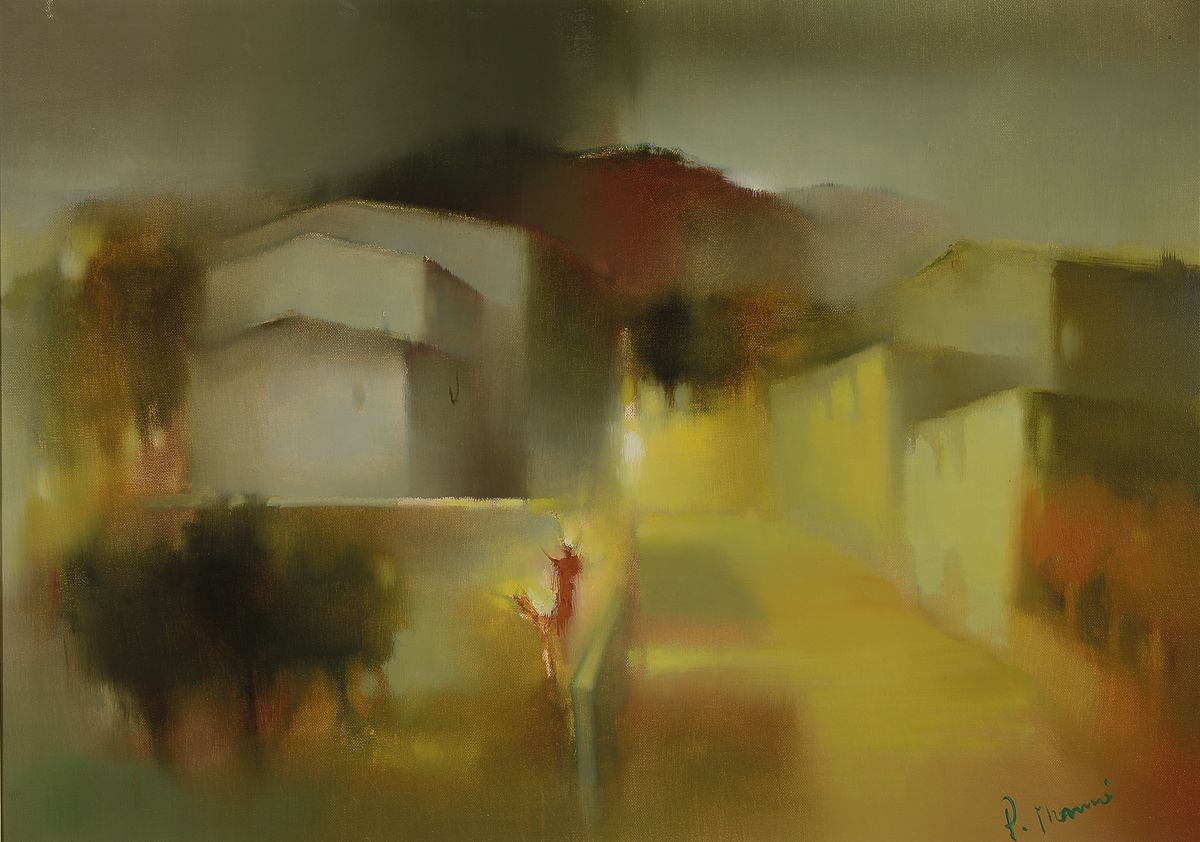 Ingfried Paul Henze Morro, 1925 Leipzig - 2013, Studium an den Akademien Leipzig und München, nächtliche Stadtlandschaft im Nebel, ...