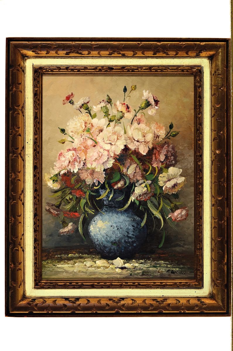 Detail k: R. Winter, Künstler des 20.Jh., Blumenstillleben, signiert, Öl/Lwd, Rahmen, 53x42 cm