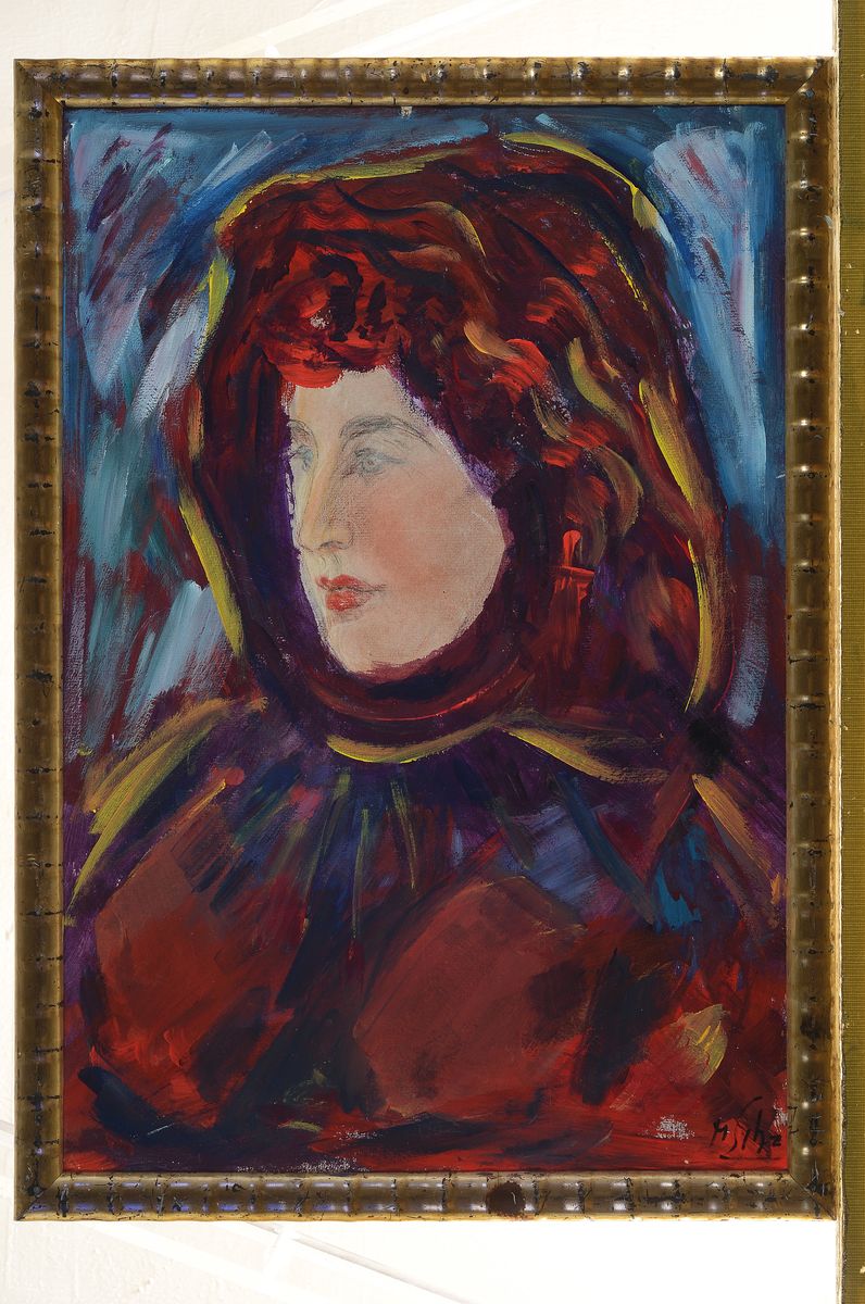 Detail k: Otto Schauer, 1923 Stuttgart-1985 Paris, Schüler von Willi Baumeister und Anton Kolig, Frauenbildnis, rechts unten signiert, Öl/Hartfaserplatte, ...