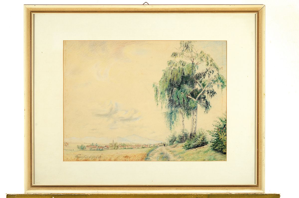Detail k: August Croissant, 1870 Edenkoben - 1941 Landau,Studium der Kunstgewerbeschule Kaiserslautern und Nürnberg, hier: Zeichnung, Ansicht pfälzer ...