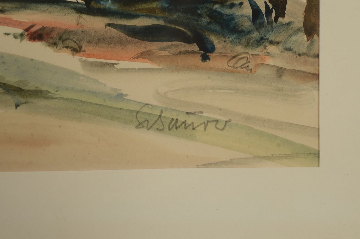 Detail a: Schäurer, Künstler des 20.Jh., Aquarell, Winterlandschaft, unter PP und Glas gerahmt, ca. 43x58 cm