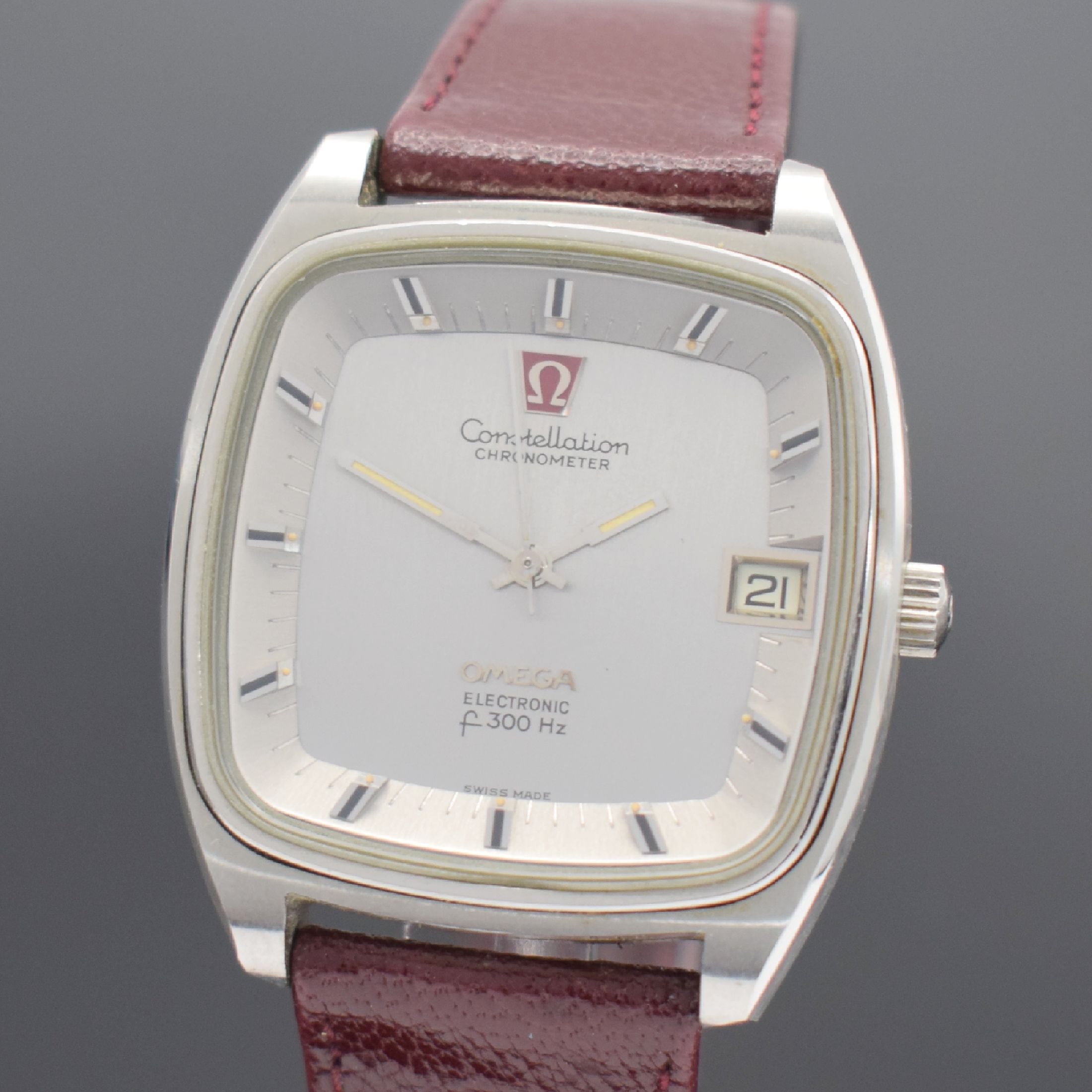 Detail a: OMEGA Constellation Chronometer Herrenarmbanduhr Referenz 198.0027, Schweiz um 1973, Stimmgabelschwinger, Stahlgeh., Boden geschr., silb. Zifferbl., ...