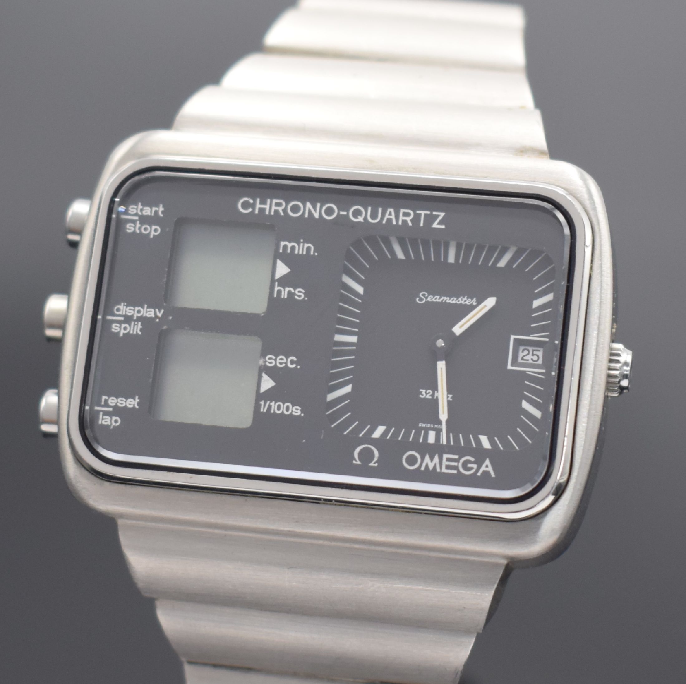 Detail a: OMEGA Olympia Seamaster Chrono-Quartz Herrenarmbanduhr Ref. 196.0052/396.0839, Schweiz um 1976, quarz, herausgegeben anlässlich olympischen Spiele ...