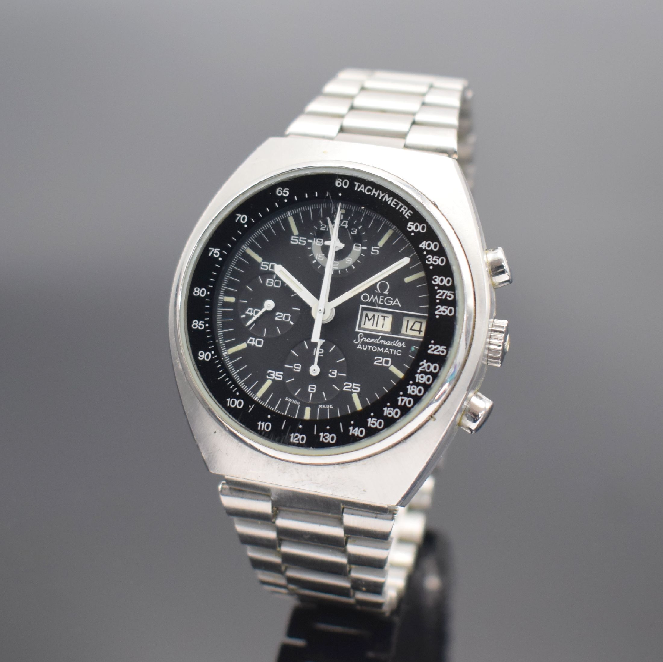 OMEGA Speedmaster Armbandchronograph mit original Garantie-Booklet Referenz 176.0012, Automatik, Stahlgeh. inkl. orig. Gliederband m. Faltschließe, ...