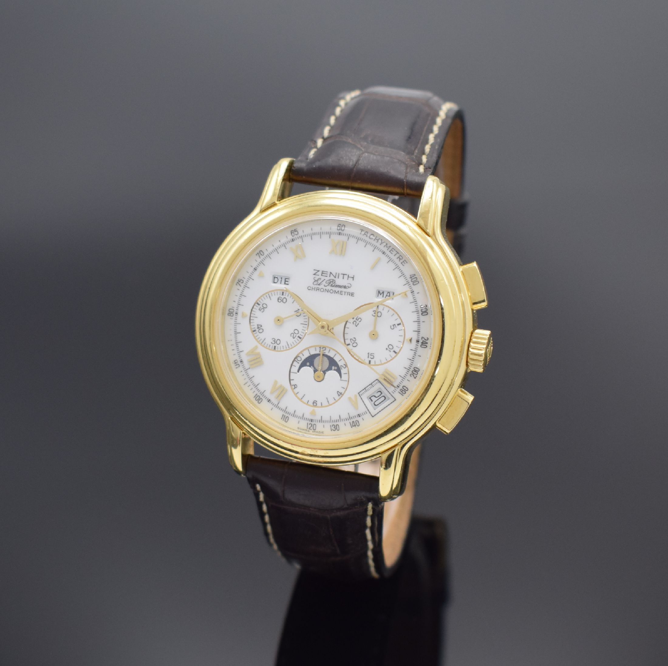 ZENITH El Primero Chronomaster Chronometer Armbandchronograph mit Vollkalender in GG 750/000 Referenz 0240.410, Schweiz verk. 03/1999, Automatik, ...