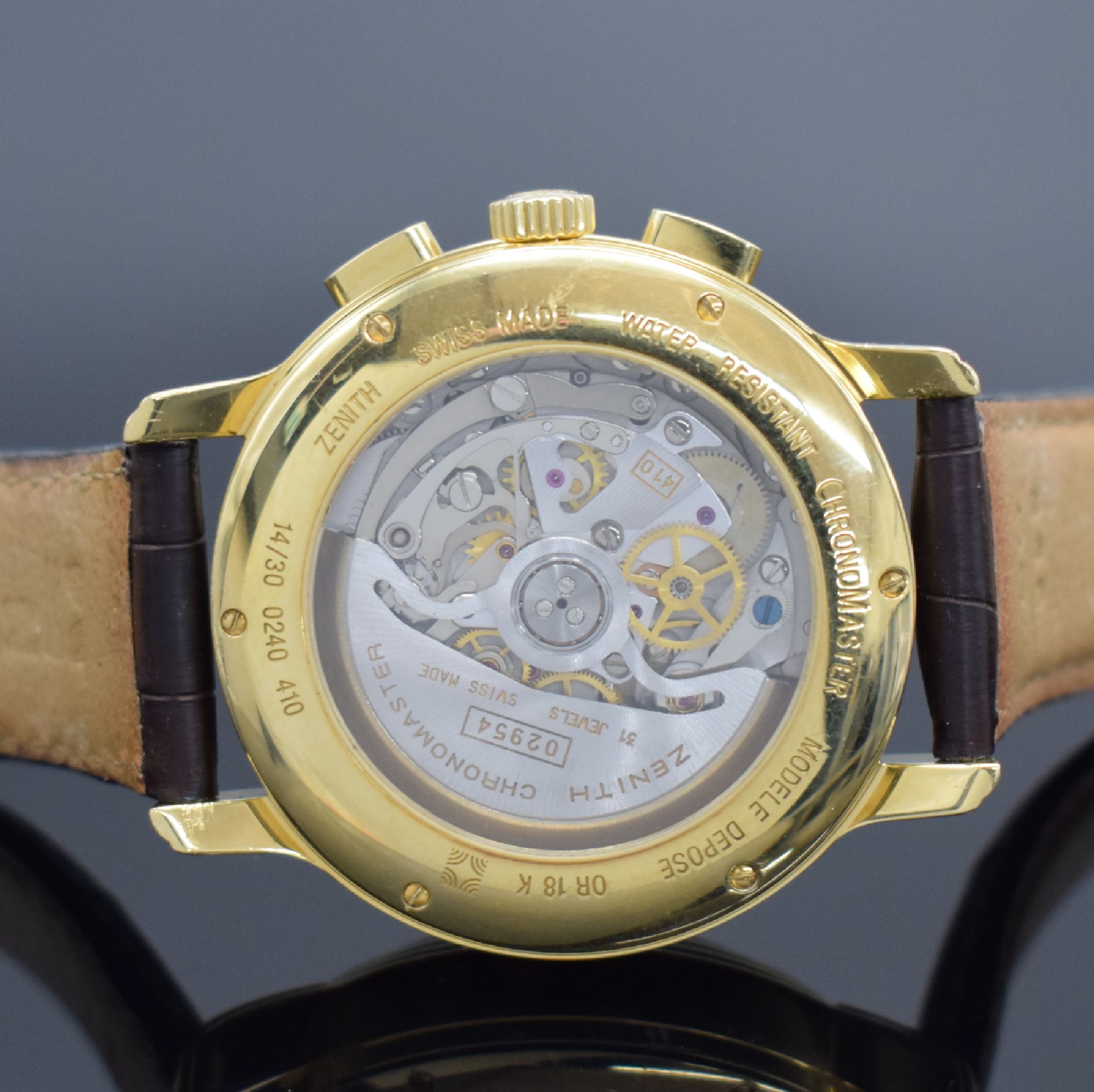 Detail e: ZENITH El Primero Chronomaster Chronometer Armbandchronograph mit Vollkalender in GG 750/000 Referenz 0240.410, Schweiz verk. 03/1999, Automatik, ...