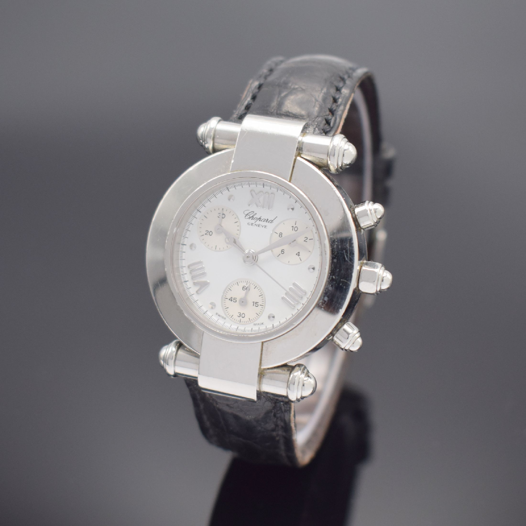 CHOPARD Imperiale Damenarmbanduhr mit original Zertifikat Referenz 38/8378, Schweiz verk. 04/2000, quarz, Edelstahlgeh., Boden verschr., Lederband zu ...