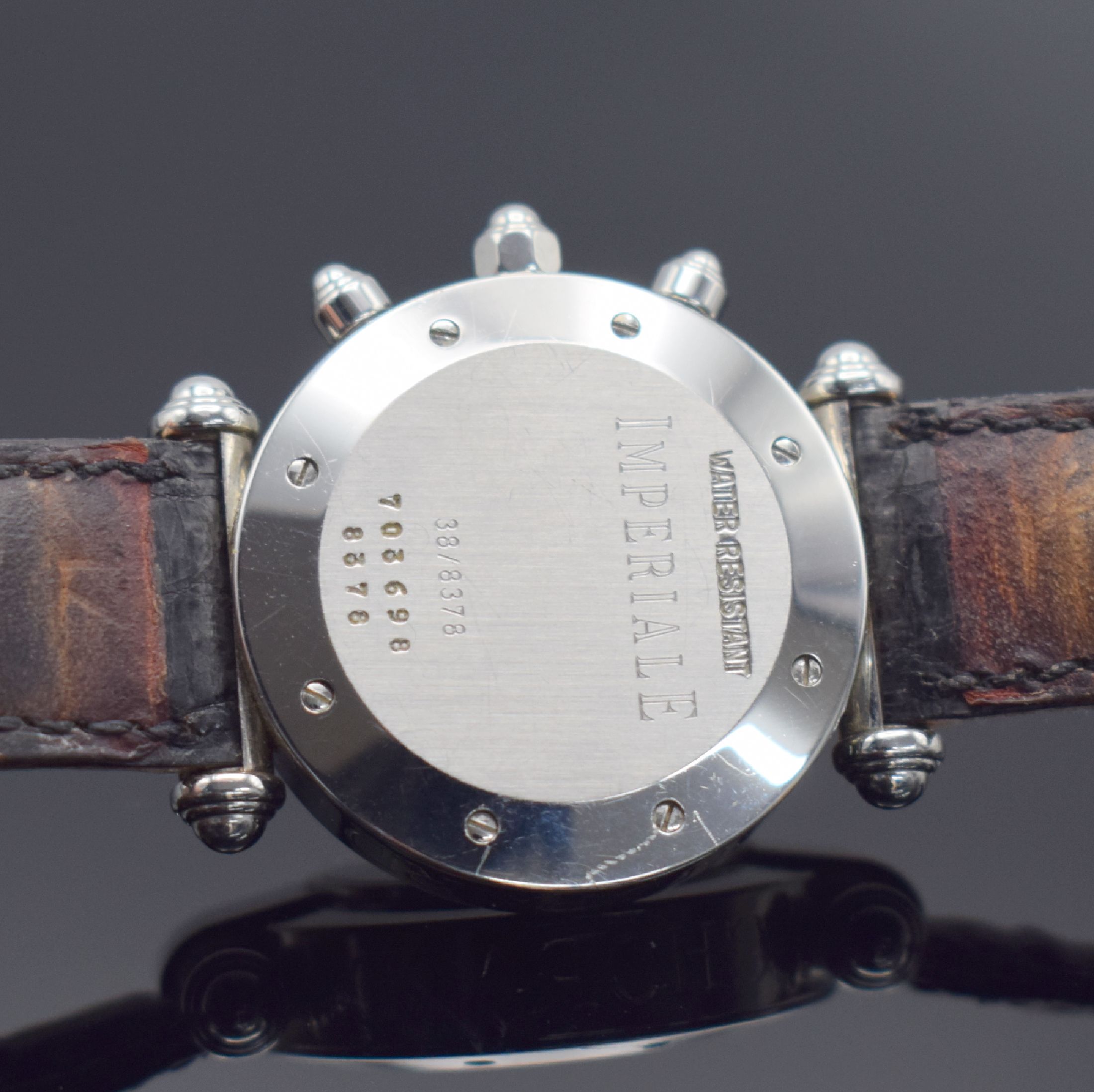 Detail d: CHOPARD Imperiale Damenarmbanduhr mit original Zertifikat Referenz 38/8378, Schweiz verk. 04/2000, quarz, Edelstahlgeh., Boden verschr., Lederband zu ...