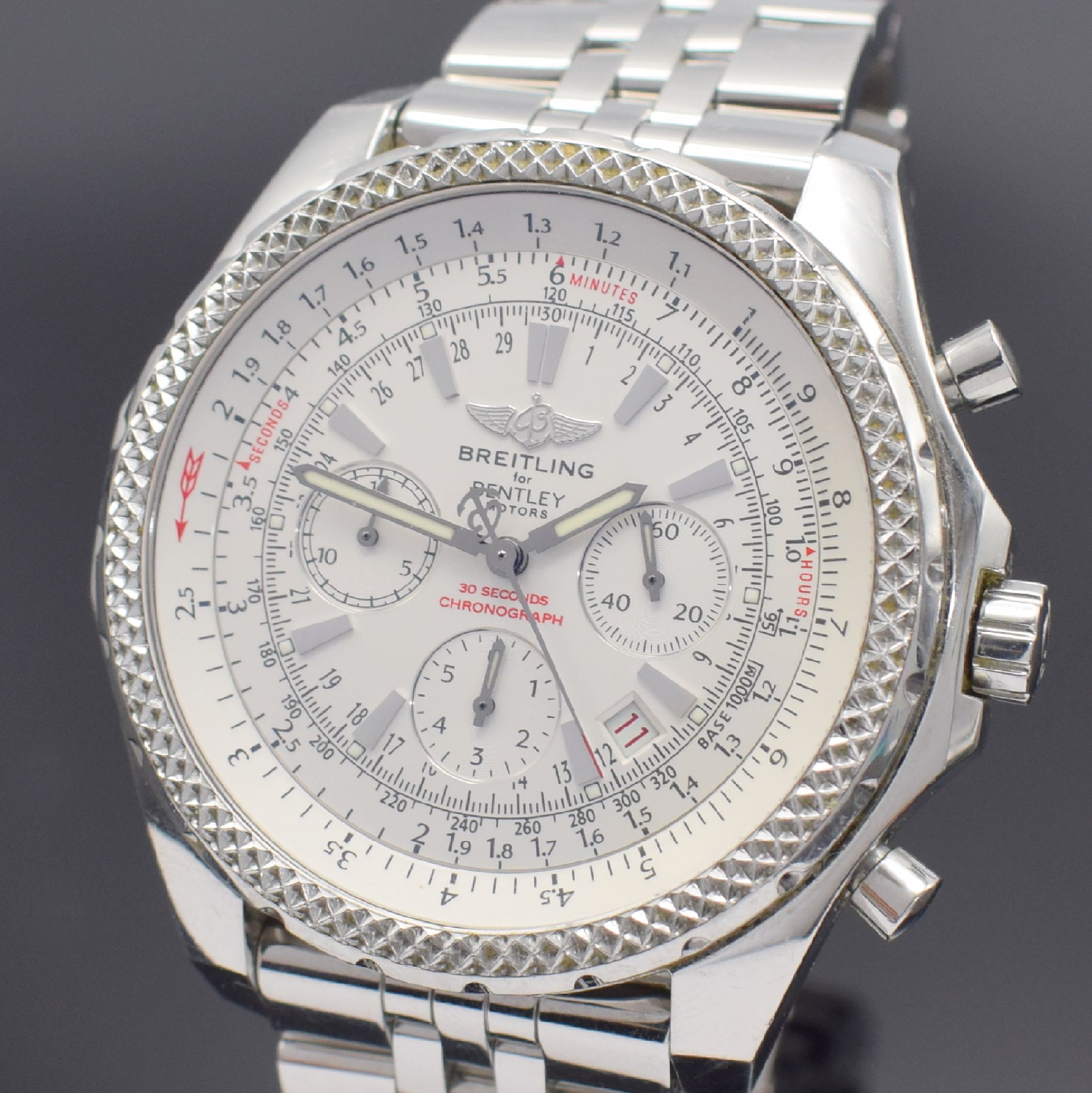 Detail a: BREITLING for Bentley Motors große Herrenarmbanduhr mit Chronograph Referenz A 25362, Schweiz verk. lt. beil. orig. Pap. 12/2004, Automatik, ...