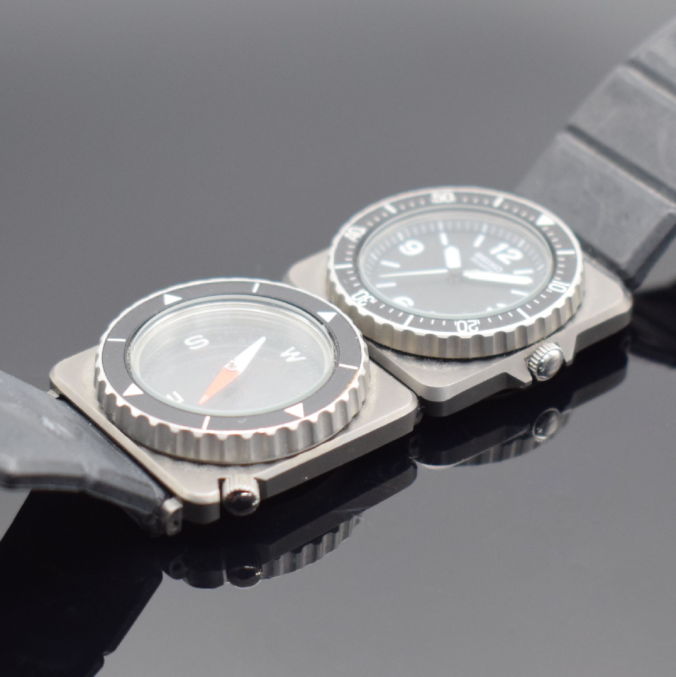 Detail a: SEIKO "Contra" Field Master seltene Armbanduhr mit Kompass Referenz 2C21-0080, Japan um 1985, quarz, Titangeh., Edelstahlboden geschr., ...