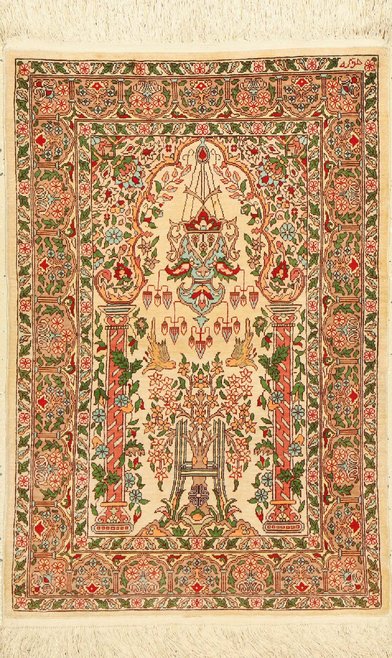 Hereke Seide, Türkei, signiert, um 1960, reine Naturseide, ca. 77 x 53 cm, EHZ: 2