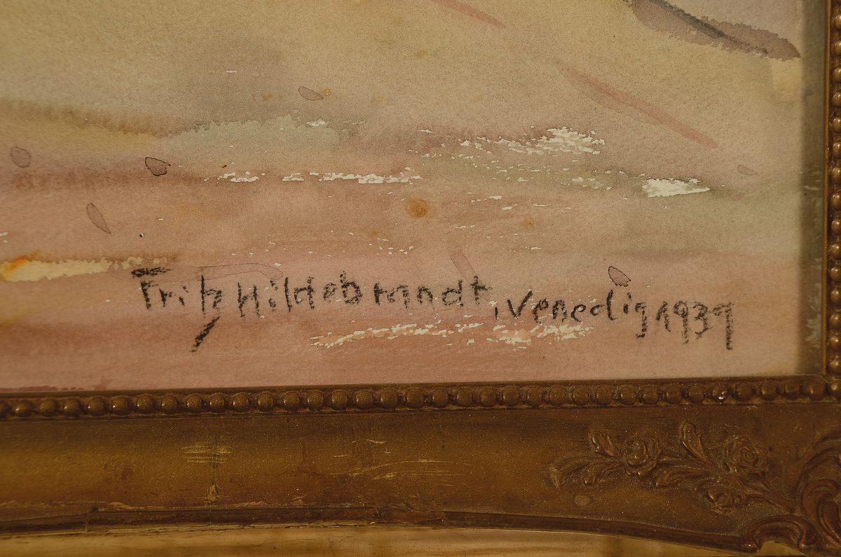 Detail a: Fritz Hildebrandt, 1878 Quedlinburg-1970, Studium an der Akademie Berlin, war Schüler von Müller-Schönefeld und Hans Licht, hier: Szene vom Hafen ...