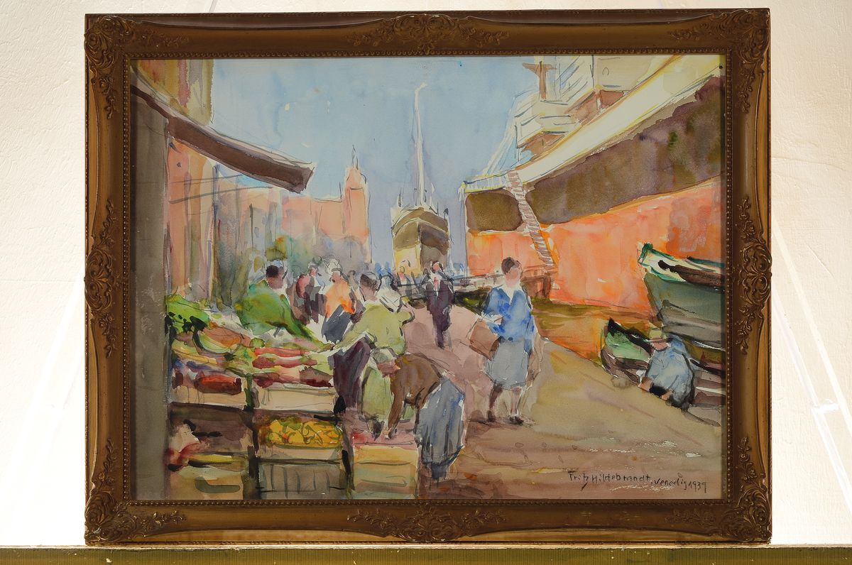 Detail k: Fritz Hildebrandt, 1878 Quedlinburg-1970, Studium an der Akademie Berlin, war Schüler von Müller-Schönefeld und Hans Licht, hier: Szene vom Hafen ...