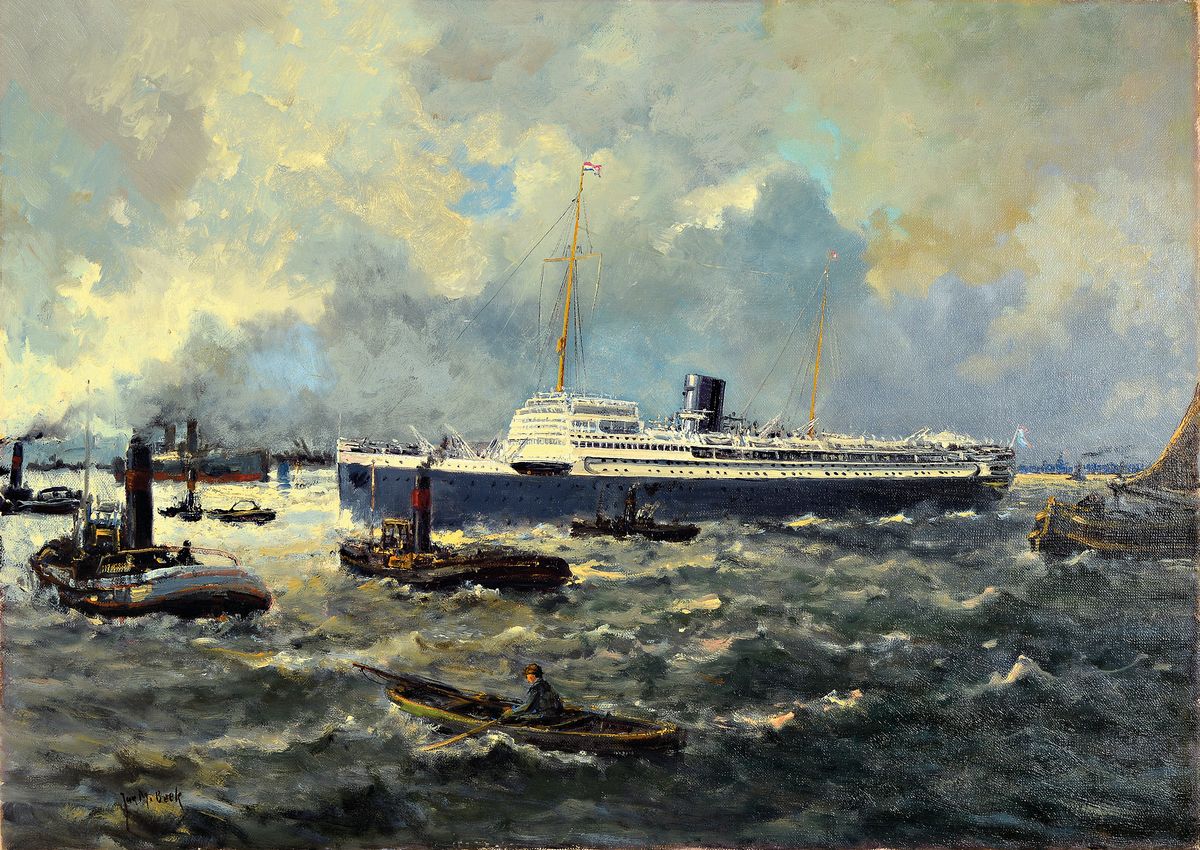 Juriaen Marinus van Beek, 1879-1965, Im Hafen von Rotterdam, Öl/Lwd, links unten signiert, ca. 50x70cm