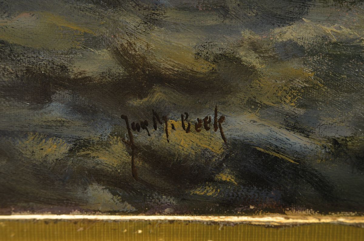 Detail a: Juriaen Marinus van Beek, 1879-1965, Im Hafen von Rotterdam, Öl/Lwd, links unten signiert, ca. 50x70cm
