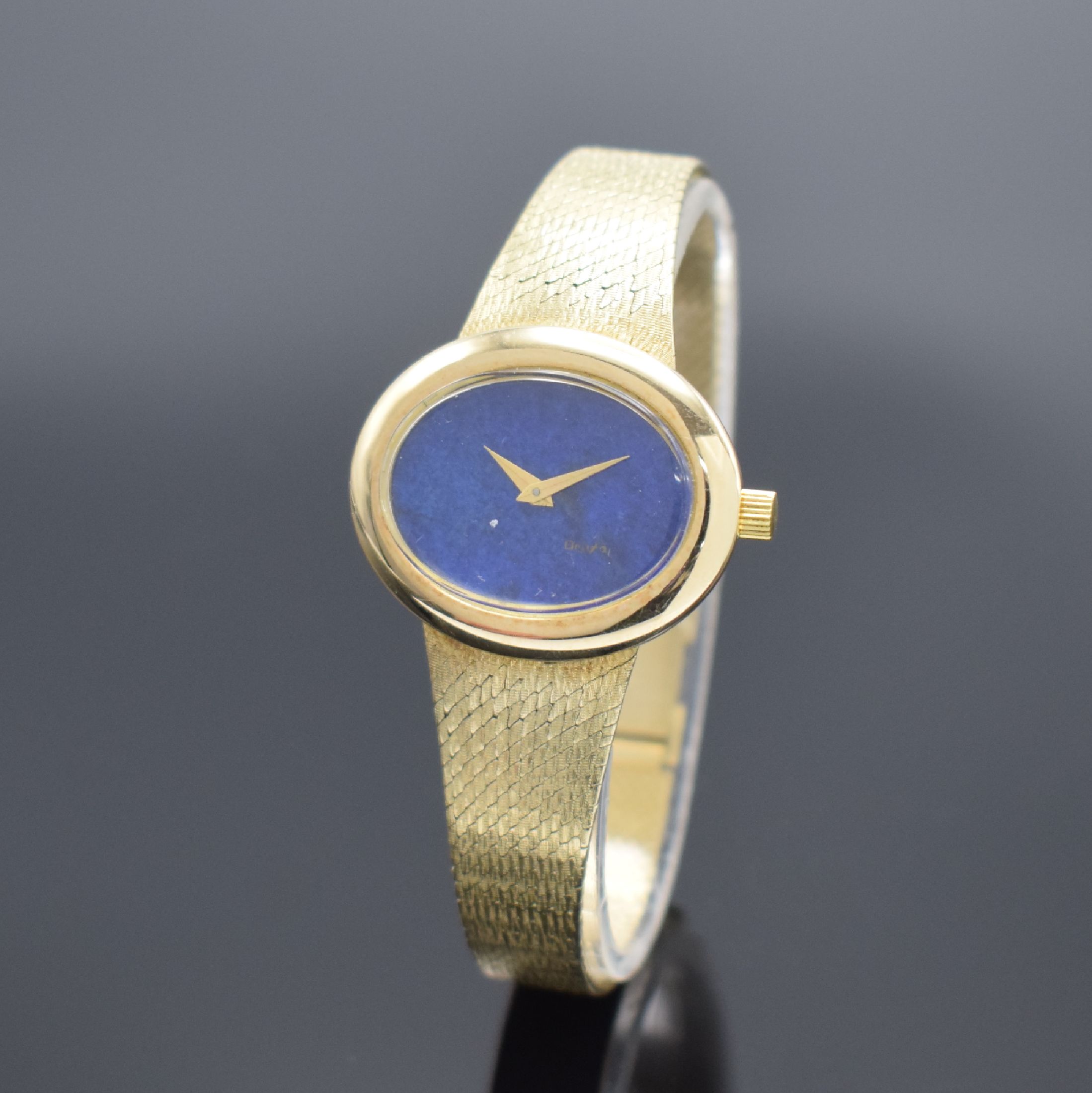 ORAFA Damenarmbanduhr in GG 585/000, Schweiz um 1965, Handaufzug, Boden aufgedr., Lapislazuli-Zifferblatt riss., gold. Zeiger, Kal. AS 1977, 17 St., ...