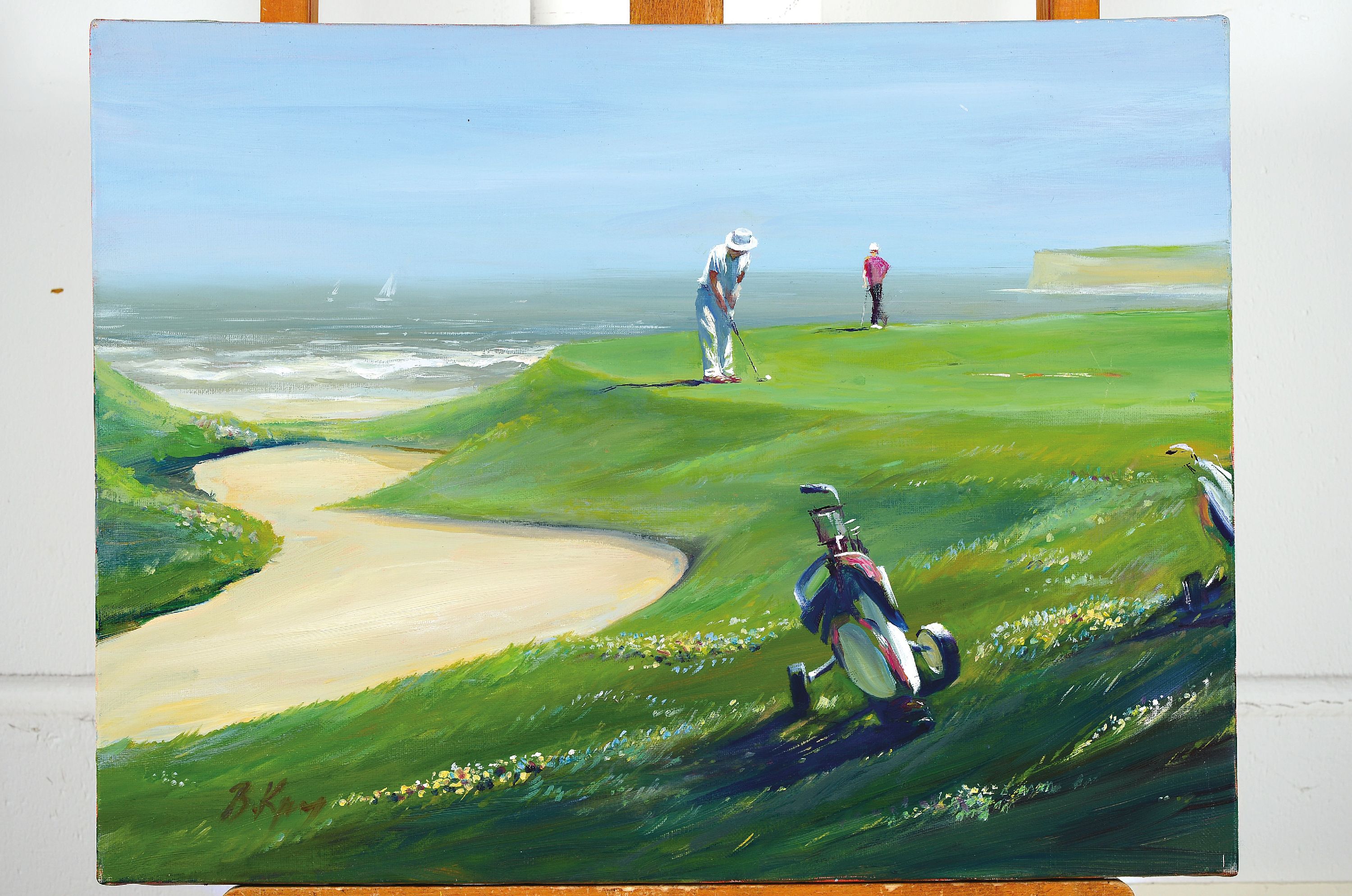 Detail k: Vladimir N.Kravchenko, ukrainischer zeitgenössischer Künstler, Golfspieler an der Küste, Öl/Lwd, unsigniert, wurde vom Vorbesitzer direkt beim ...