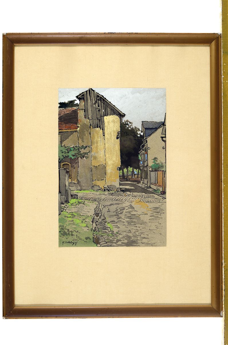 Detail k: Hermann Schlegel, 1860 Coburg-1917 Darmstadt, war ab 1882 Theatermaler am Darmstädter Hoftheater, hier: 2 aquarellierte Tuschzeichnungen, beide ...