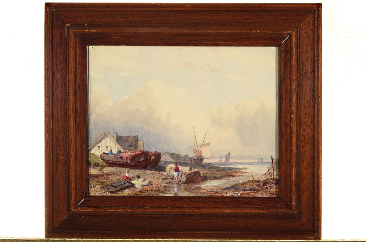 Detail k: Pierre Luc Charles Ciceri, 1782 Saint-Cloud- 1868 Saint-Cheron, Fischerboote am Strand, Aquarell auf Papier, rechts unten signiert Ciceri, ca. ...
