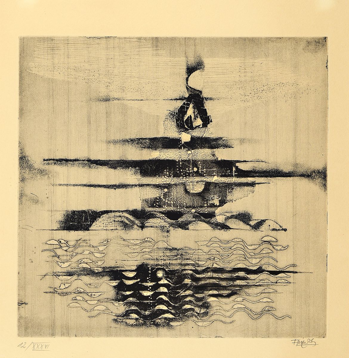 Johnny Friedländer, 1912-1992, Radierung, handsigniert, num. 12/XXXVI, ca. 28x29cm, leicht gebräunt, PP, u.Gl., R. ca. 49x44cm