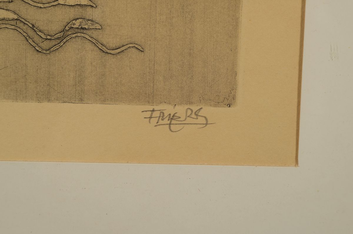 Detail c: Johnny Friedländer, 1912-1992, Radierung, handsigniert, num. 12/XXXVI, ca. 28x29cm, leicht gebräunt, PP, u.Gl., R. ca. 49x44cm